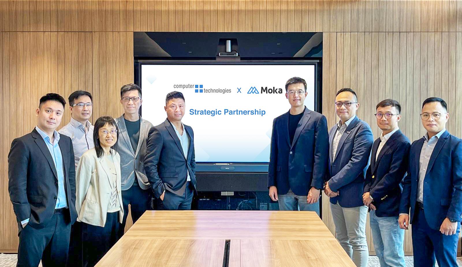 Invest Hong Kong (InvestHK) announced today (September 25) that Mainland artificial intelligence (AI)-powered human resources (HR) solution provider, MokaHR, has opened its regional headquarters in Hong Kong, using the city as its base to expand globally. Photo shows (from right) Co-founder and CEO of MokaHR, Mr Li Guoxing; Senior Vice President, Information and Communications Technology of InvestHK Mr Marcus Woo; the Head of Hong Kong Region of MokaHR, Mr Jim Qin; Senior Account Executive of MokaHR Mr BJ Lui; the CEO of Computer And Technologies Holdings Limited (C&T), Mr Jon Chung; the General Manager, Go-To-Market of C&T, Mr Alan Ma; the Head of Information and Communications Technology of InvestHK, Ms Wendy Chow; the Head of Product Research and Development of C&T, Dr James Zhong; and the General Manager, Human Resources Management Business of C&T, Mr Leo Siu.