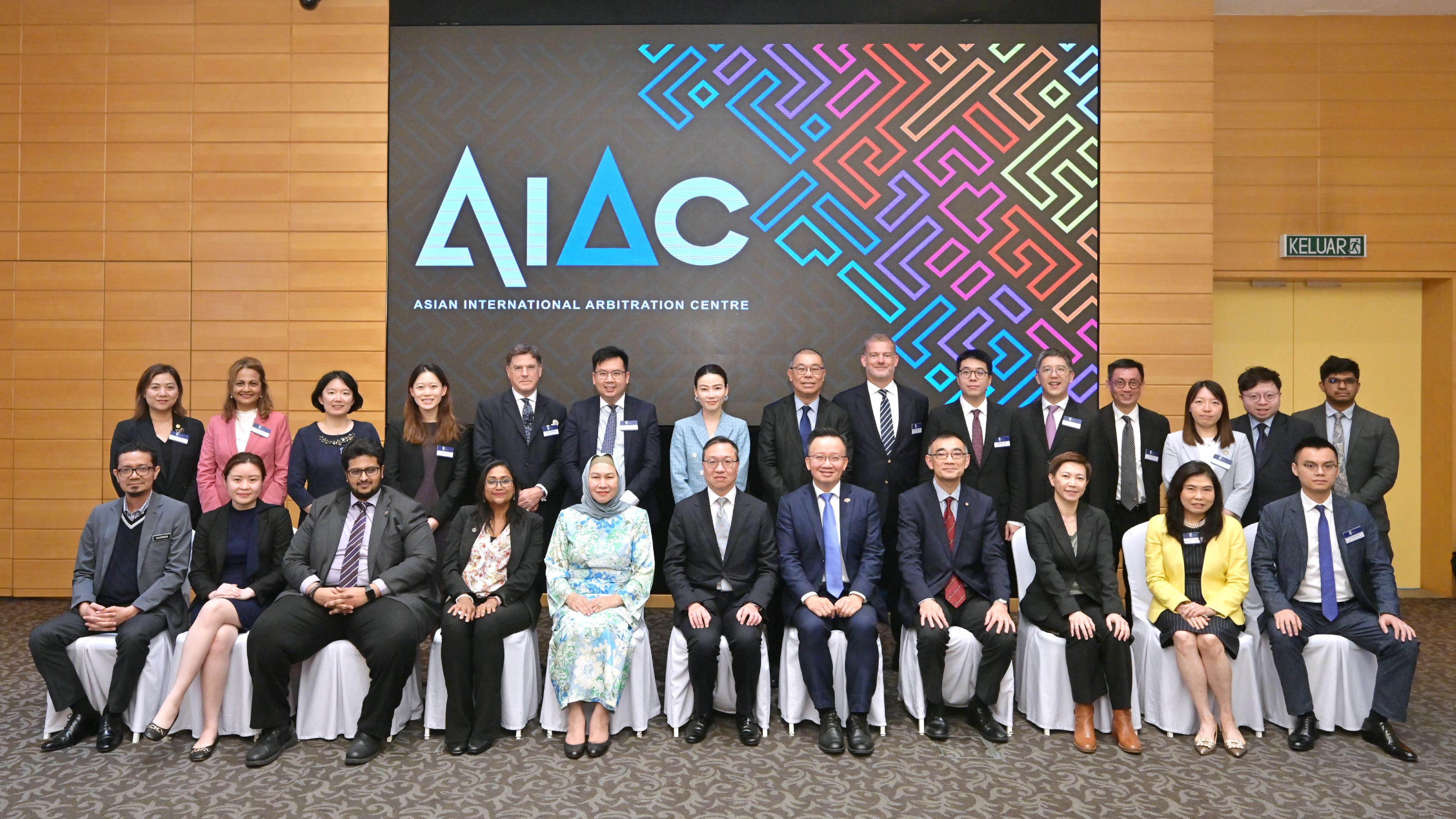 The Secretary for Justice, Mr Paul Lam, SC, leading a delegation comprising representatives from the Law Society of Hong Kong, the Hong Kong Bar Association and alternative dispute resolution organisations, continued his visit to Kuala Lumpur, Malaysia, today (September 27). Photo shows Mr Lam (front row, centre) and the delegation with the Chief Executive Officer of the Asian International Arbitration Centre, Datuk Almalena Sharmila Johan (front row, fifth left).
