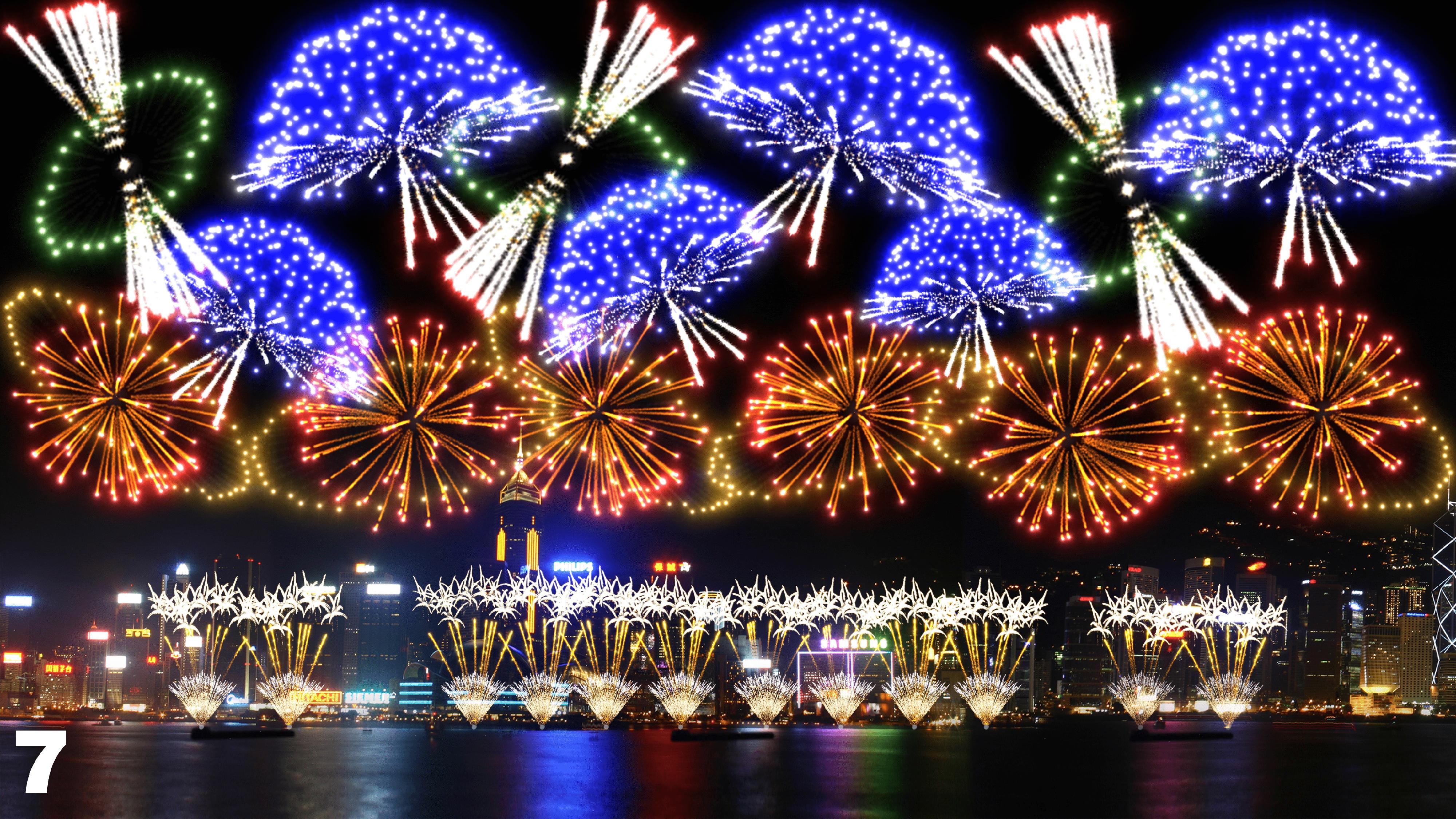 The National Day Fireworks Display will light up Victoria Harbour at 9pm on October 1 to celebrate the 75th anniversary of the founding of the People's Republic of China. The display will consist of eight scenes under the theme "Splendid fireworks shining over a prosperous China". Photo shows the seventh scene, "Auspicious Treasures".