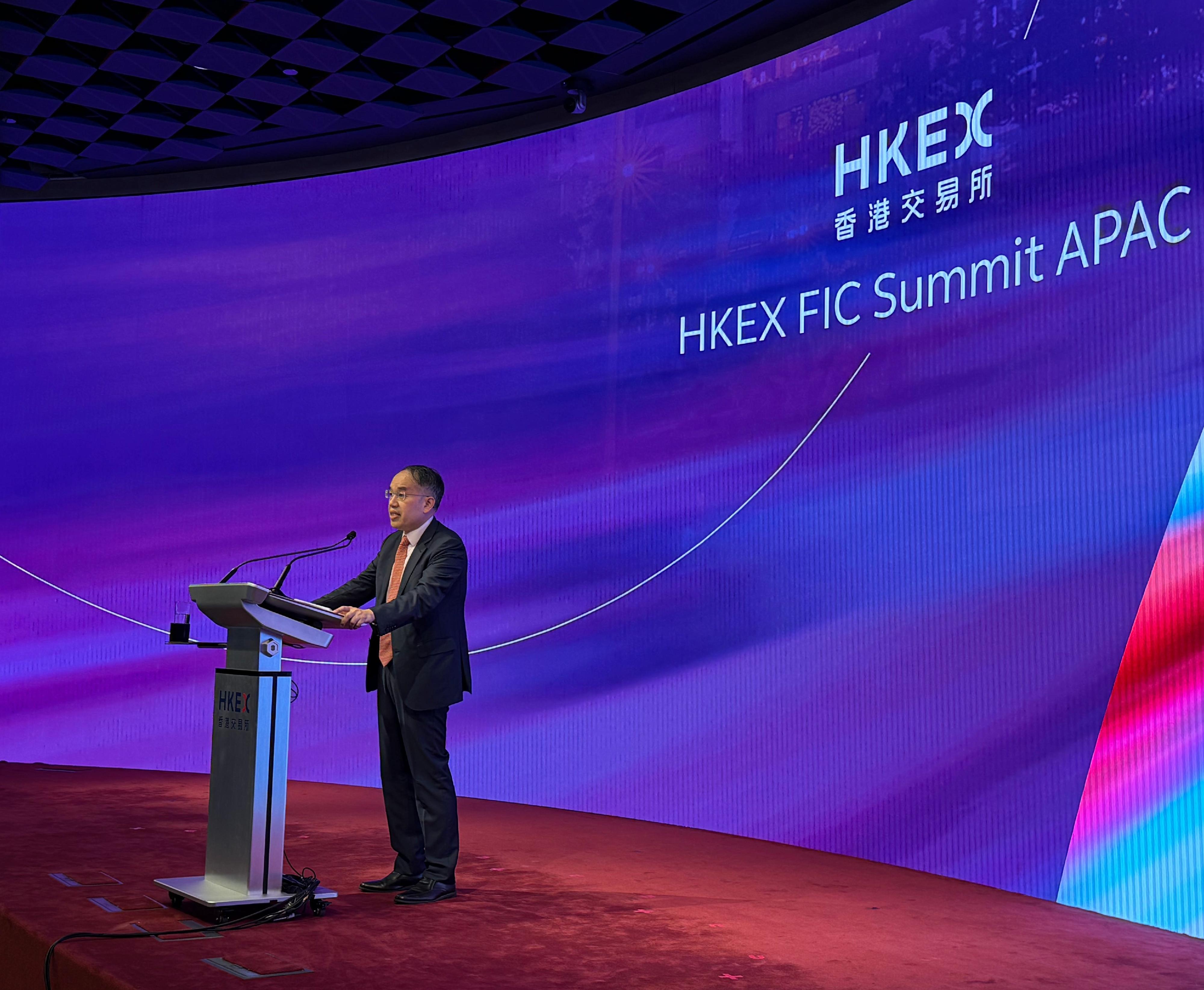 The Secretary for Financial Services and the Treasury, Mr Christopher Hui, speaks at the HKEX FIC Summit APAC 2024 today (October 15).