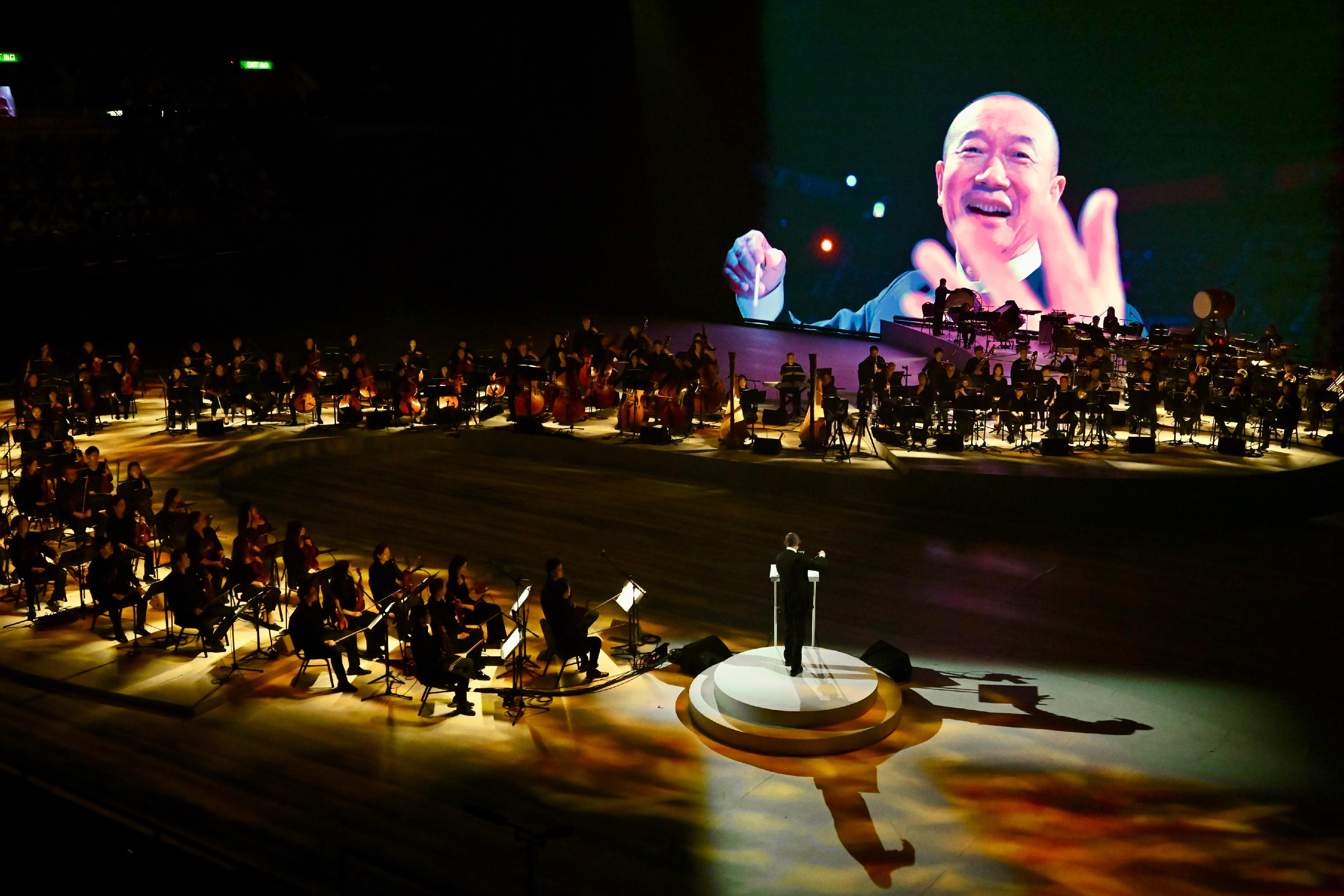 The opening programme of the 4th Guangdong-Hong Kong-Macao Greater Bay Area Culture and Arts Festival, "Sound River", staged today (October 19) at the Hong Kong Coliseum. Photo shows composer and conductor Tan Dun. 