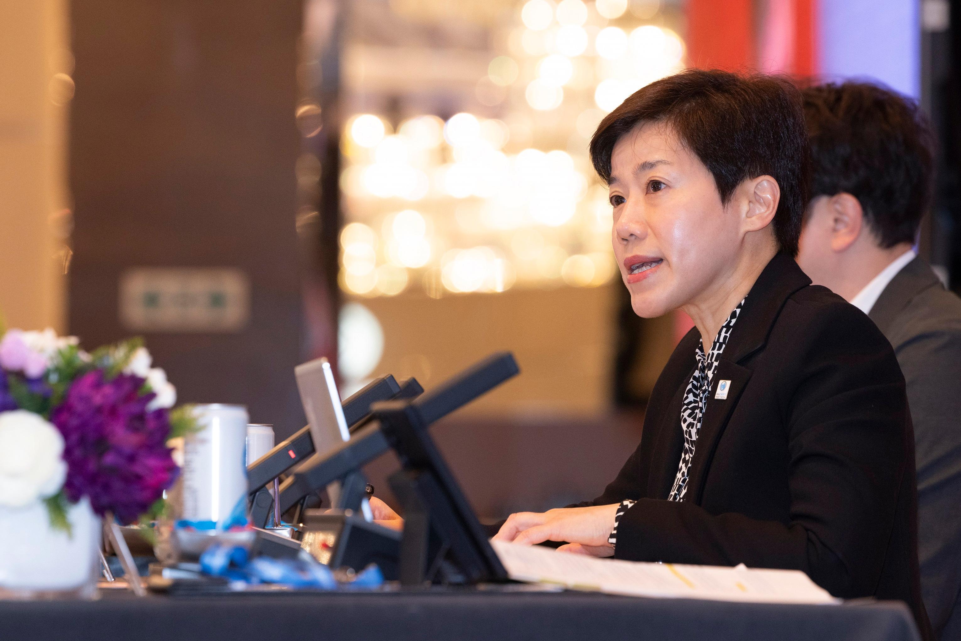 The 34th World Customs Organization Asia/Pacific Regional Contact Points Meeting held by Hong Kong Customs concluded today (October 25). Photo shows the Commissioner of Customs and Excise, Ms Louise Ho, delivering a welcoming speech at the meeting.