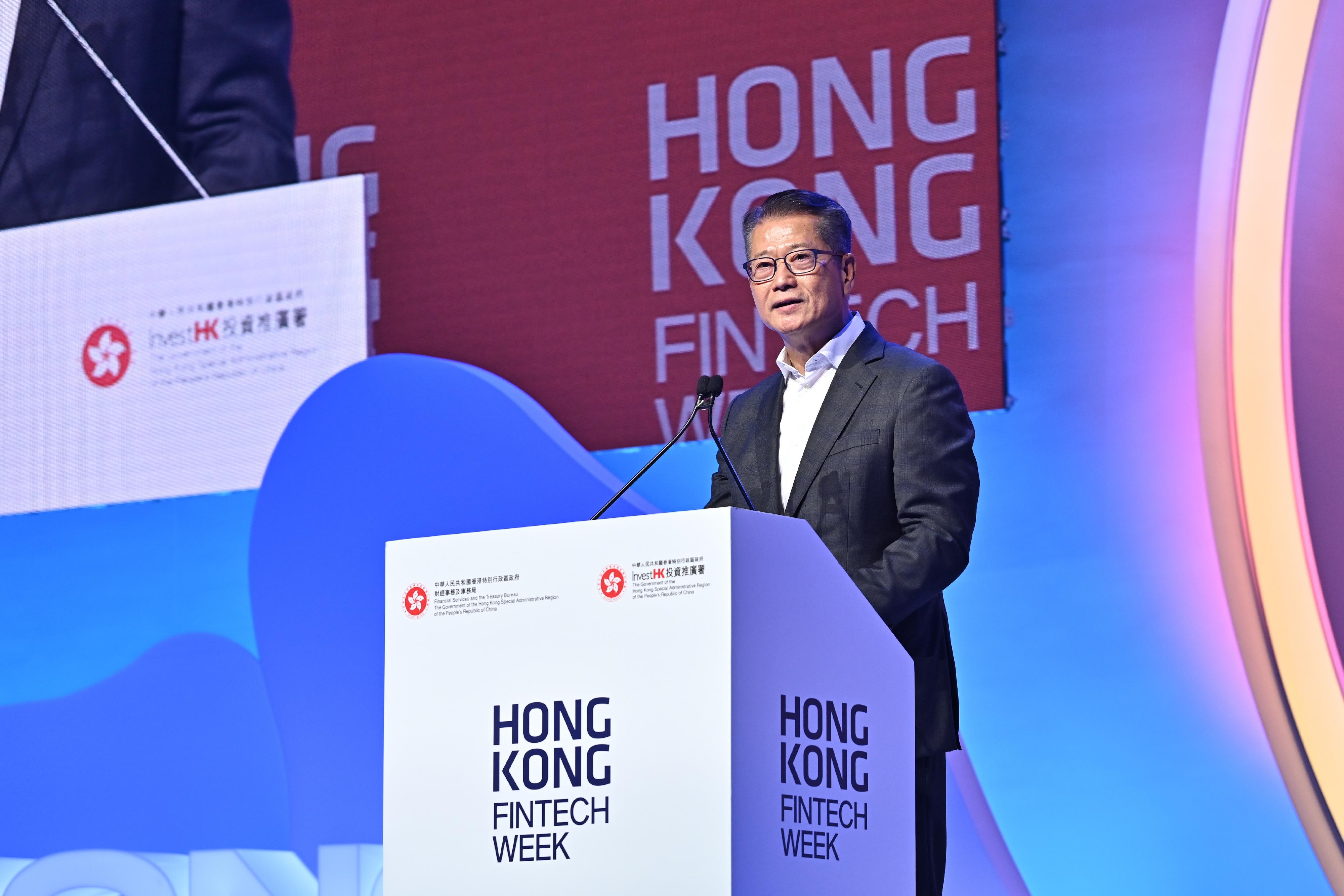 The Financial Secretary, Mr Paul Chan, speaks at Hong Kong FinTech Week 2024 today (October 28).