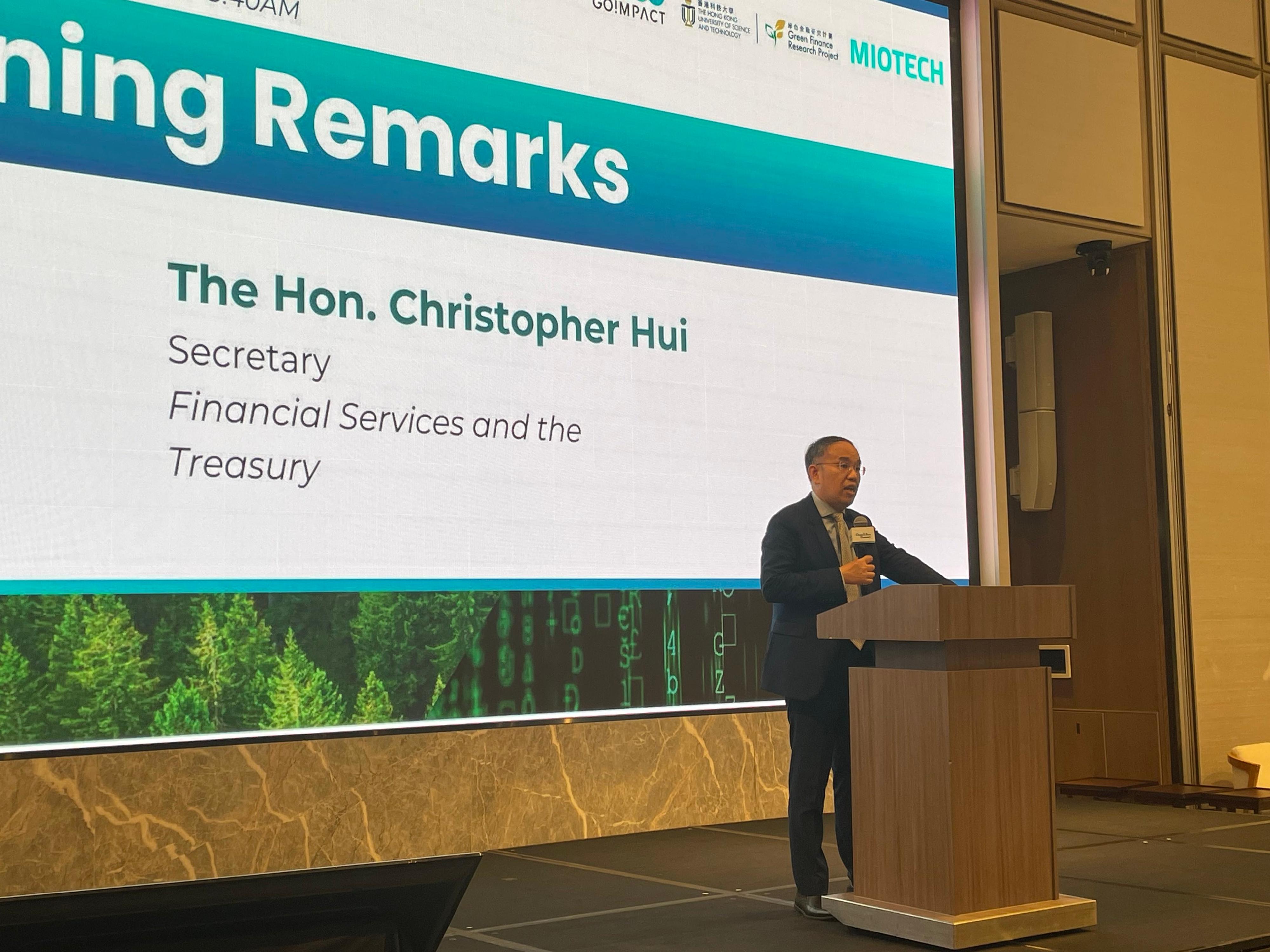 The Secretary for Financial Services and the Treasury, Mr Christopher Hui, speaks at the Green Tech Summit 2024 today (October 30).