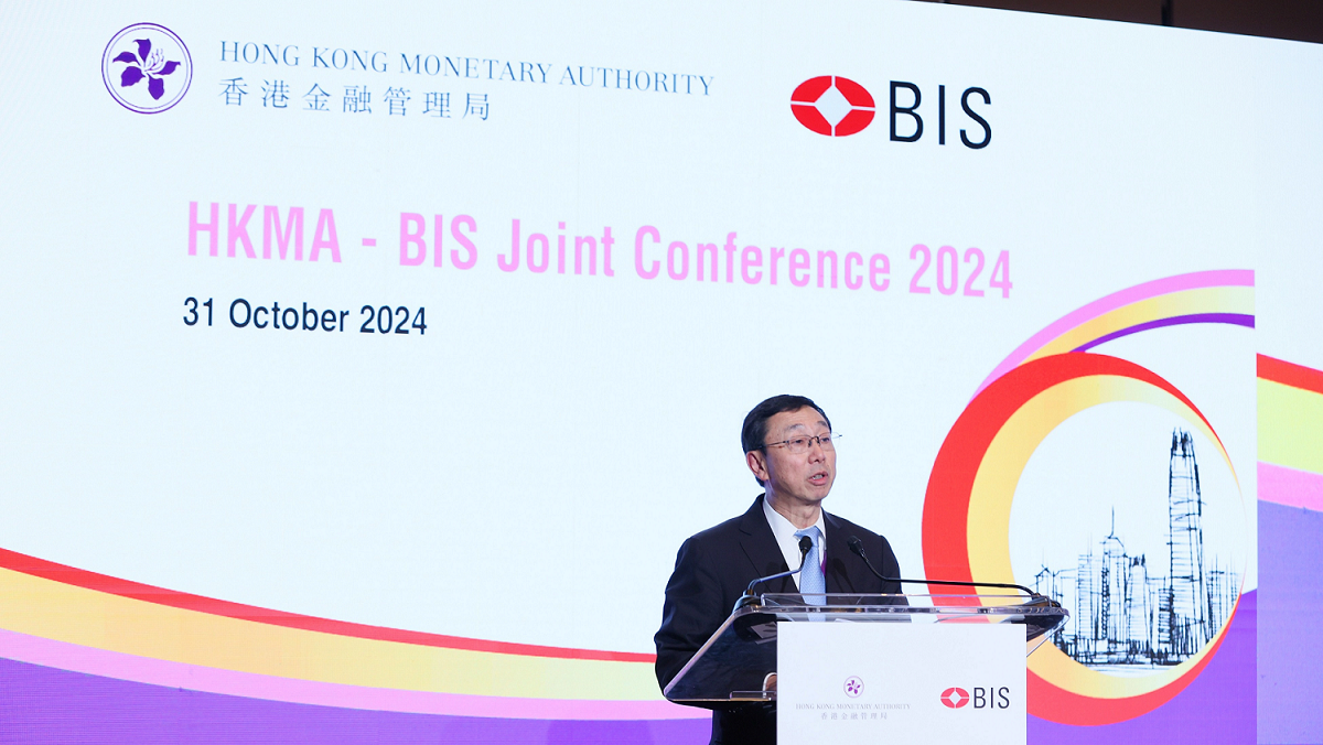 The Chief Representative of the Bank for International Settlements Office for Asia and the Pacific, Mr Tao Zhang, delivers closing remarks at the HKMA-BIS Joint Conference 2024 today (October 31).