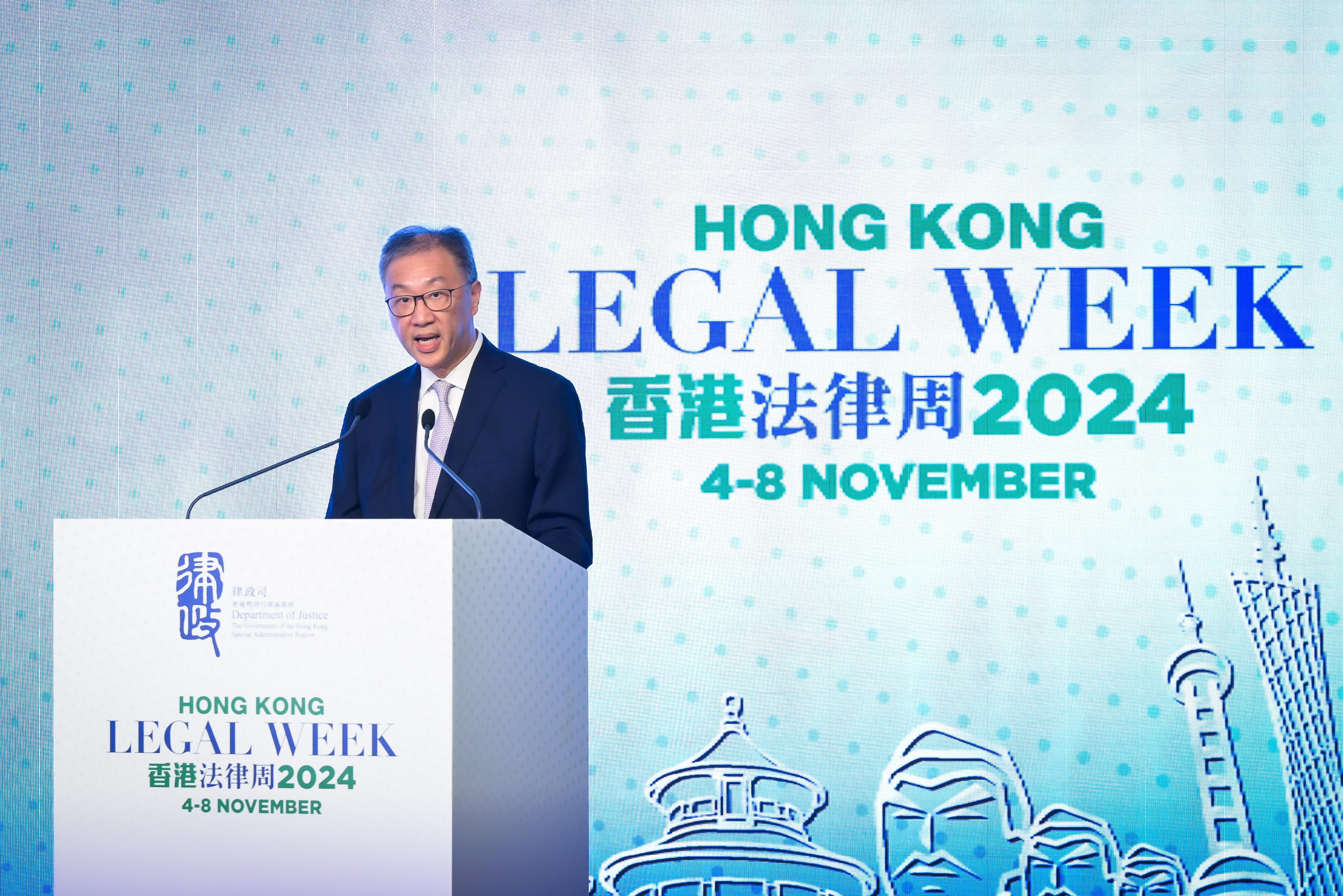 The Rule of Law: The Best Business Environment was held today (November 8) as the finale of Hong Kong Legal Week 2024. Photo shows Judge of the Court of First Instance of the High Court Mr David Lok speaking at the Panel Discussion: A Comprehensive Regime Provides a Stable Environment for Businesses to Grow.
