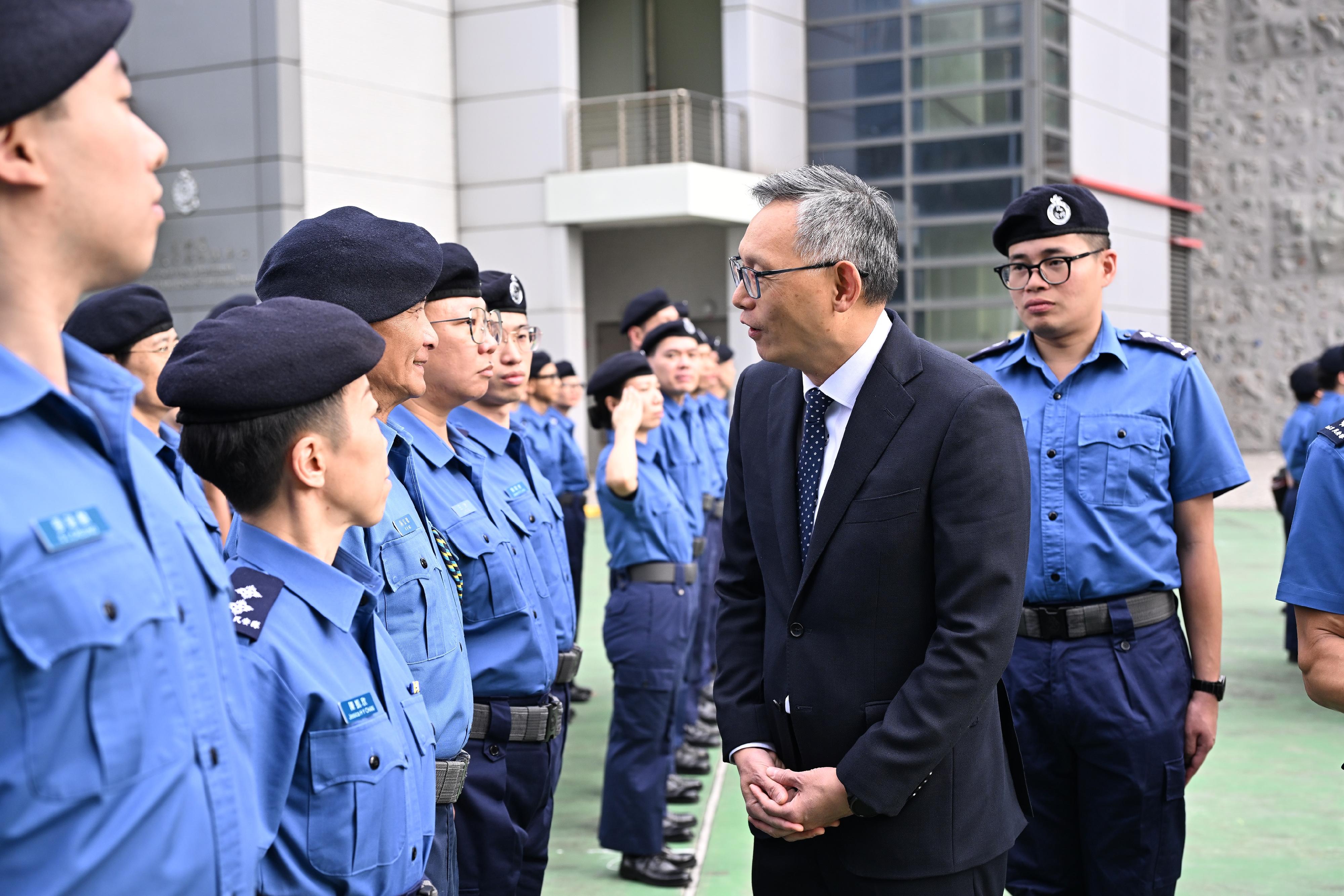 The Civil Aid Service held the Foot Drill Competition 2024 today (November 24). Photo shows the Under Secretary for Security, Mr Michael Cheuk, reviewing the teams participating in the competition.