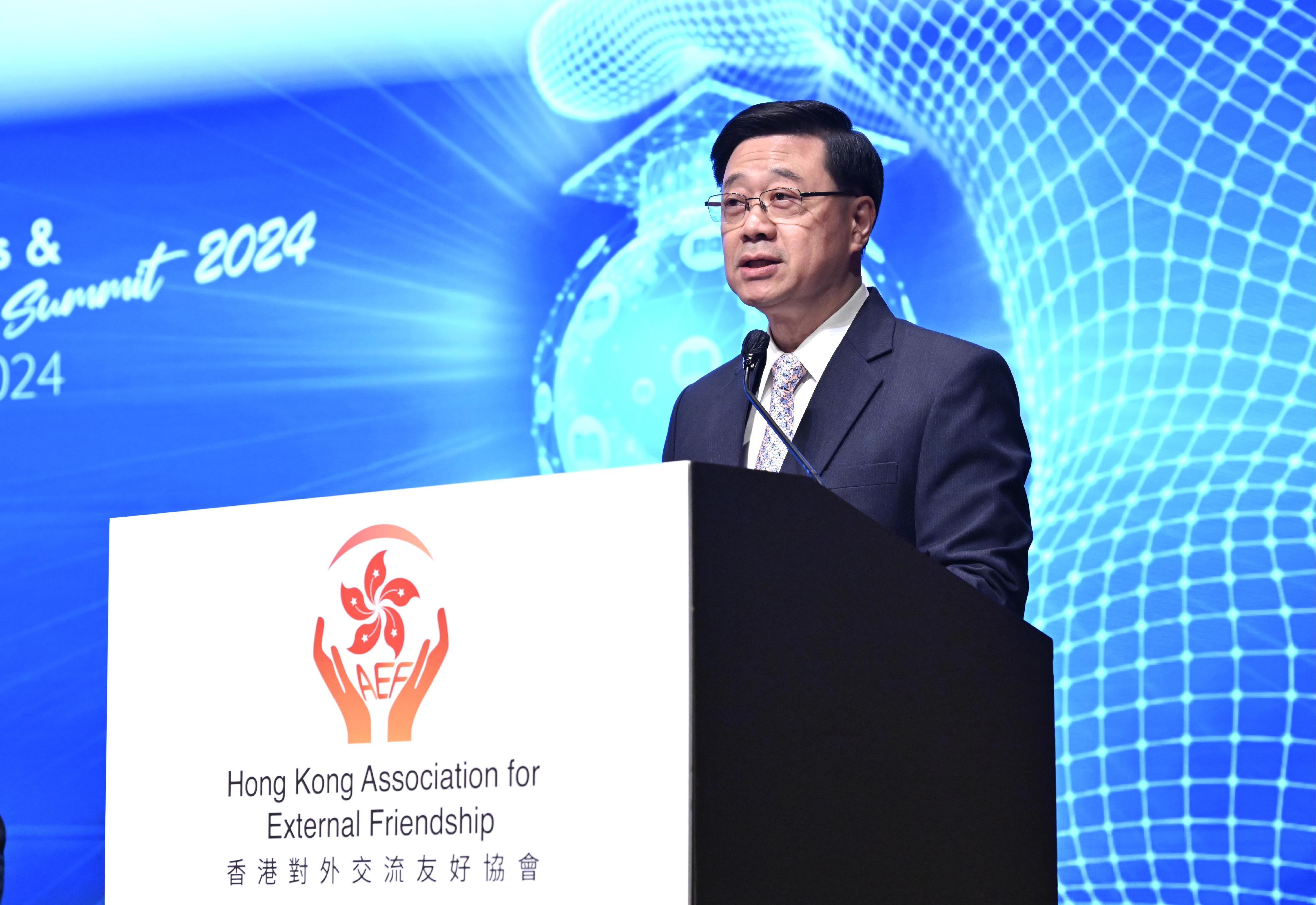 The Chief Executive, Mr John Lee, speaks at the Global University Presidents & Leaders Summit 2024 today (December 2).