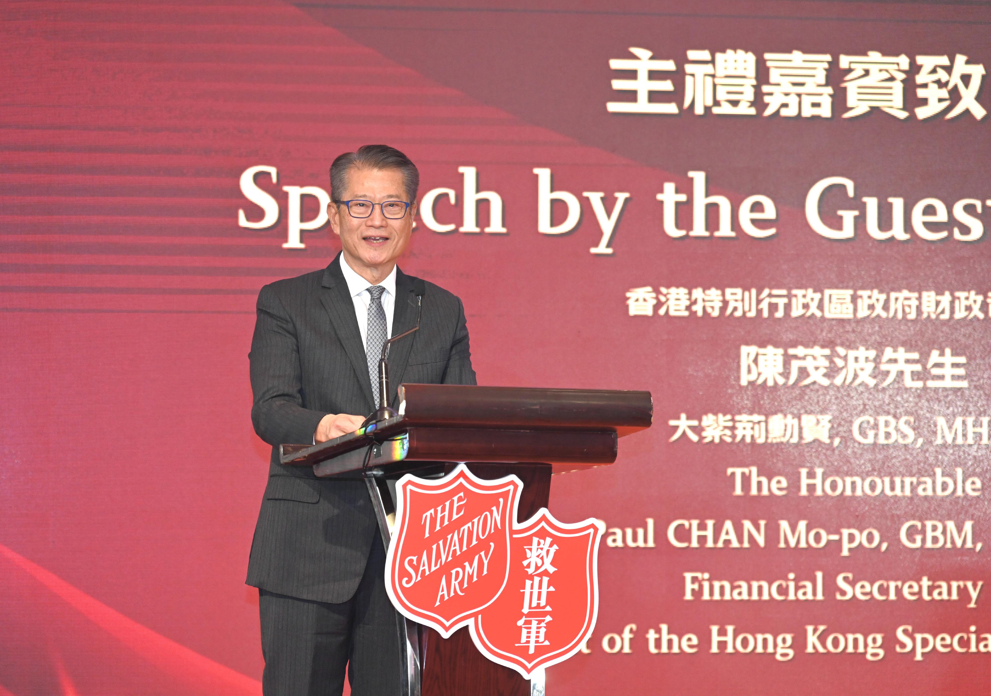 The Financial Secretary, Mr Paul Chan, speaks at the Salvation Army Charity Christmas Luncheon 2024 today (December 3).