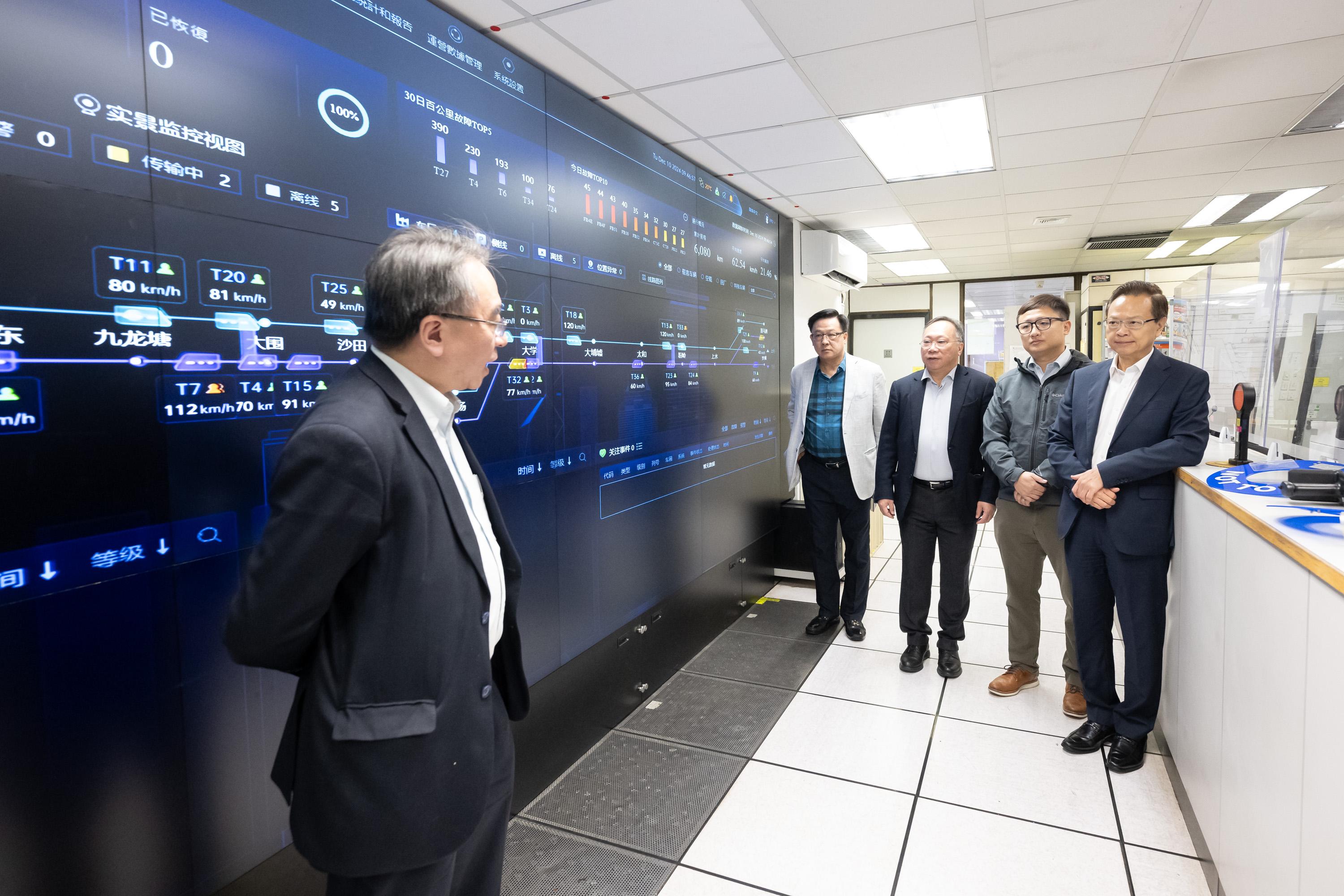 The Legislative Council Subcommittee on Matters Relating to Railways visited the Data Studio and Ho Tung Lau Depot of the MTR Corporation Limited (MTRCL) at Fo Tan today (December 10) to learn about the latest situation of MTRCL's application of innovation and technology and the promotion of "Smart Railway".