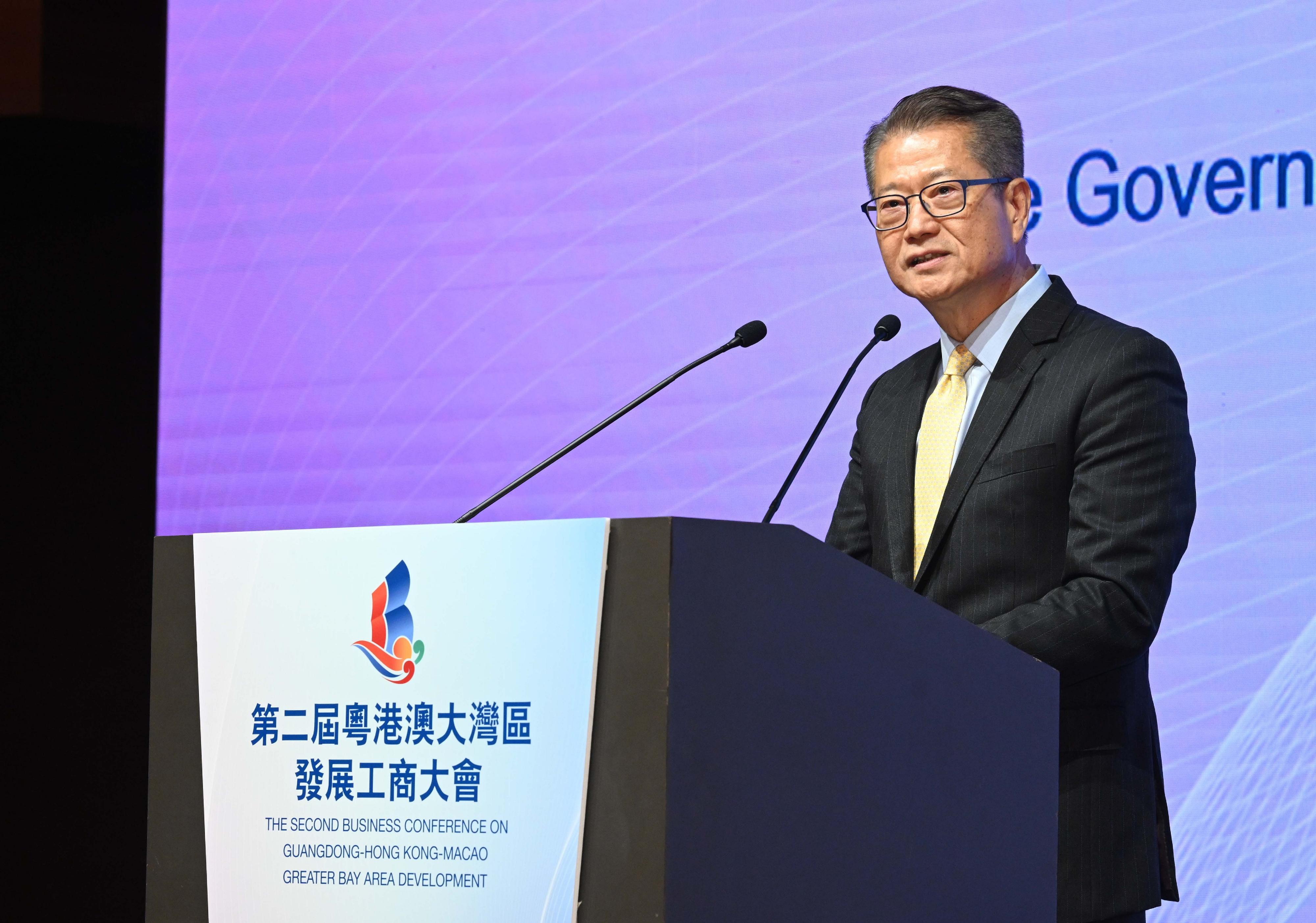 The Financial Secretary, Mr Paul Chan, speaks at the welcoming luncheon of Second Business Conference on Guangdong-Hong Kong-Macao Greater Bay Area Development today (December 11).