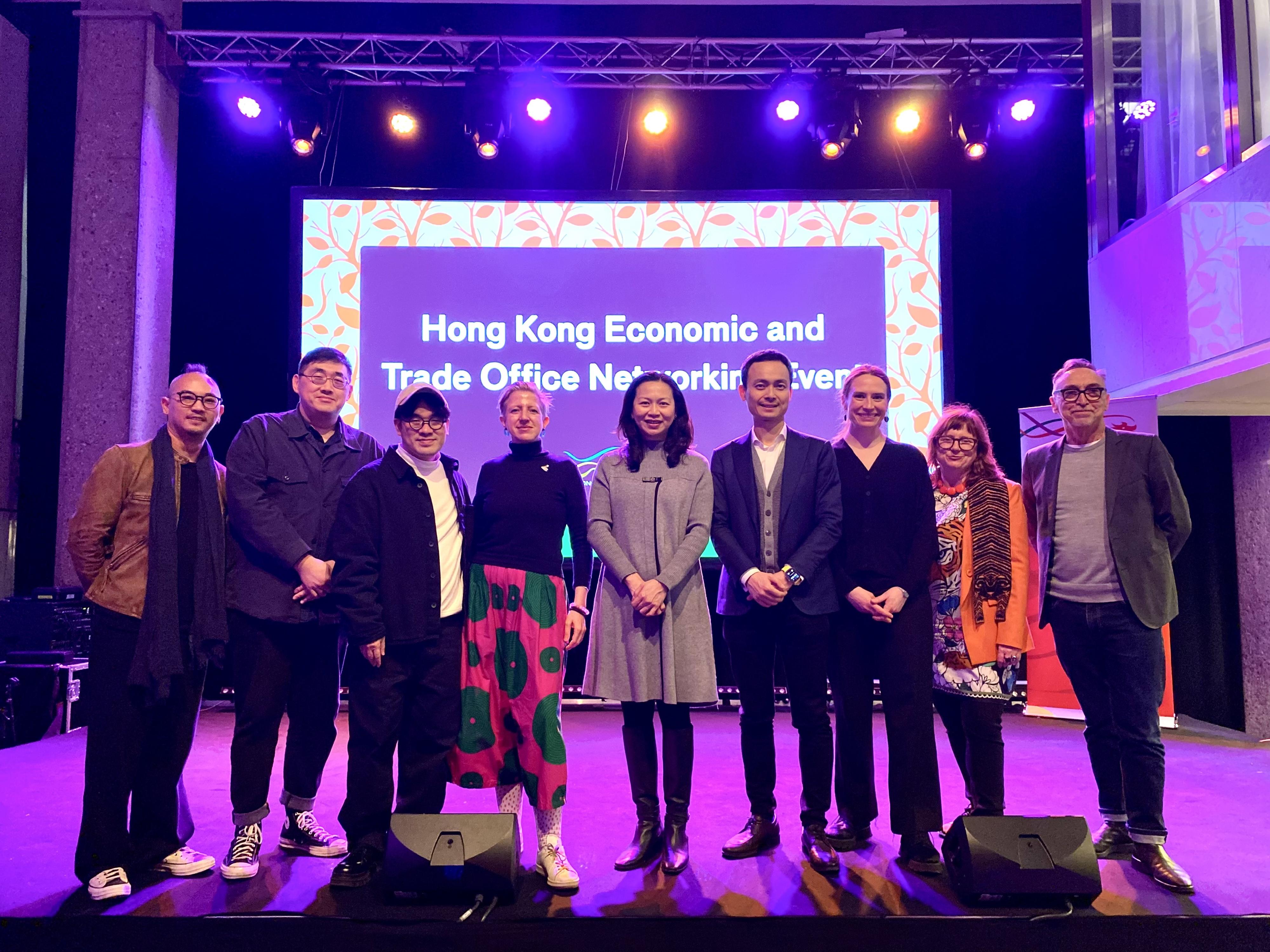 Picture shows the senior representatives of the International Film Festival Rotterdam joined a photo call on February 1 in the Hong Kong networking event with the Deputy Representative of HKETO, Brussels, Miss Fiona Li (centre), the Regional Director, Europe, Central Asia and Israel of Hong Kong Trade Development Council, Mr Chris Lo (fourth right) and three Hong Kong directors: Mr Jack Lai of Possession Street (first left),  Mr Anselm Chan of The Last Dance (second left) and Mr Jill Leung of Last Song For You (third left). 