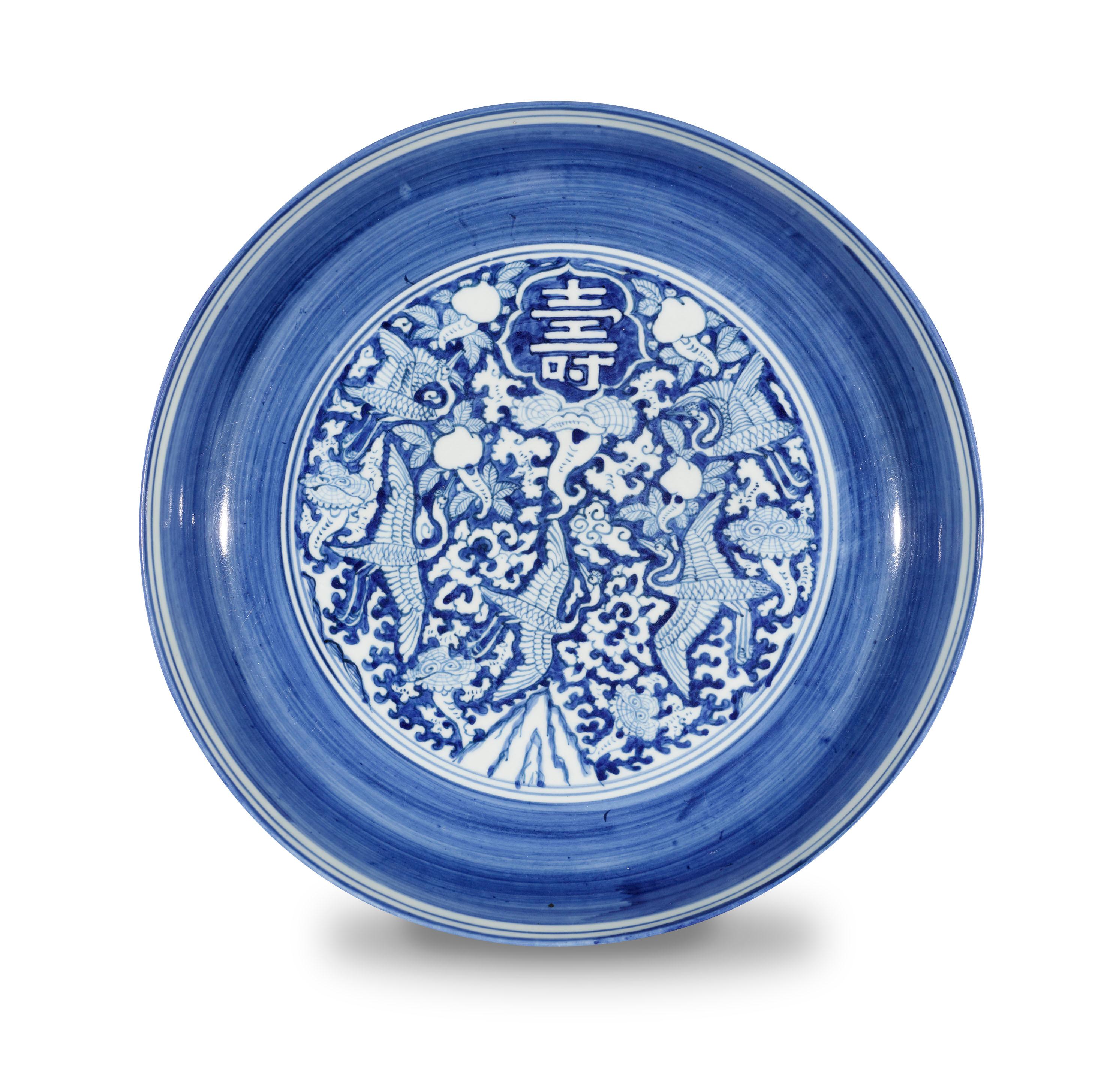 The Hong Kong Museum of Art has received a donation of 46 Chinese antiquities from collector Mr Cheung Kee-wee for the museum's permanent collection. Photo shows the newly donated dish with a scene of cranes bestowing longevity amid clouds on a blue ground from the Ming dynasty.