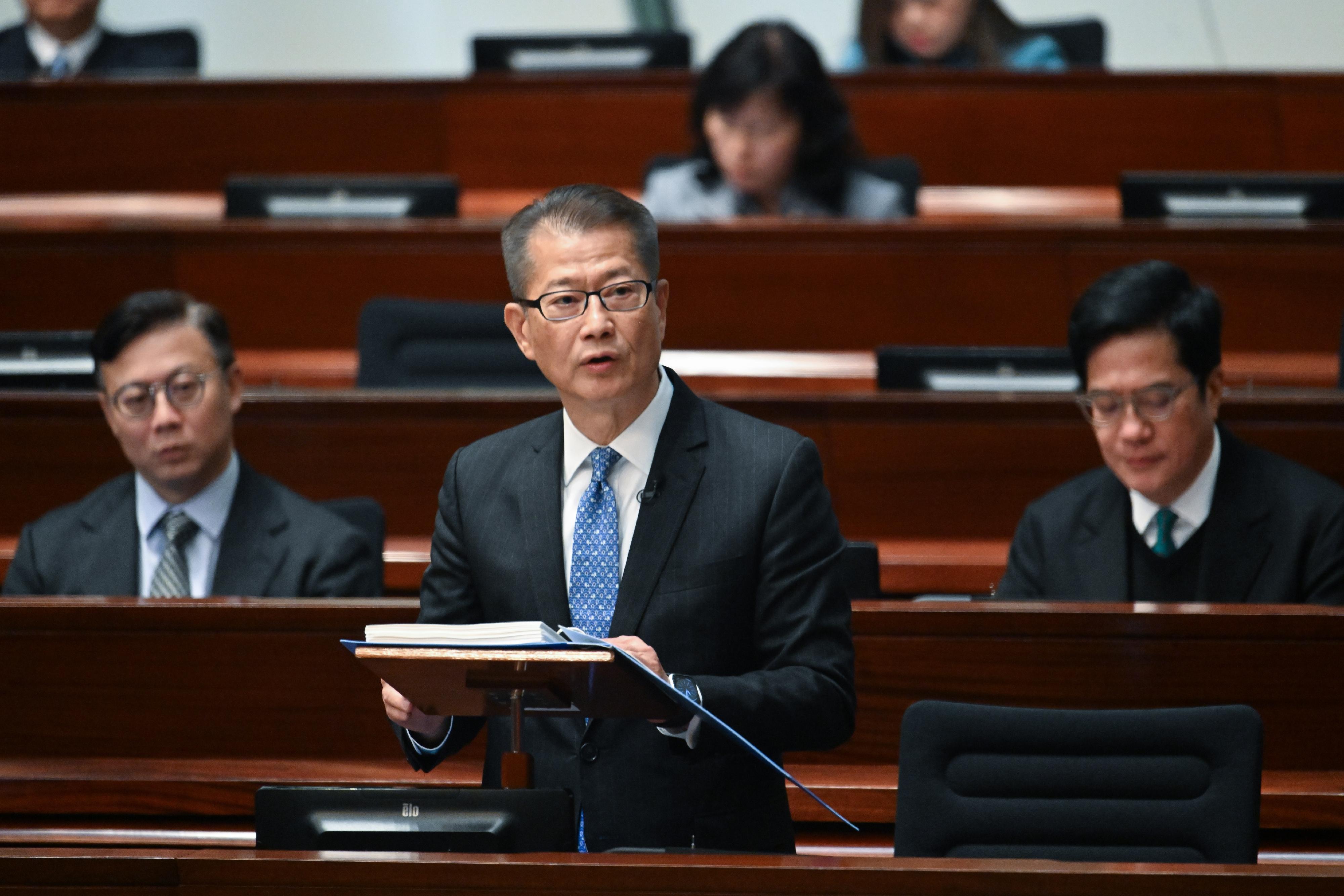 The Financial Secretary, Mr Paul Chan, delivers the 2025-26 Budget in the Legislative Council today (February 26).