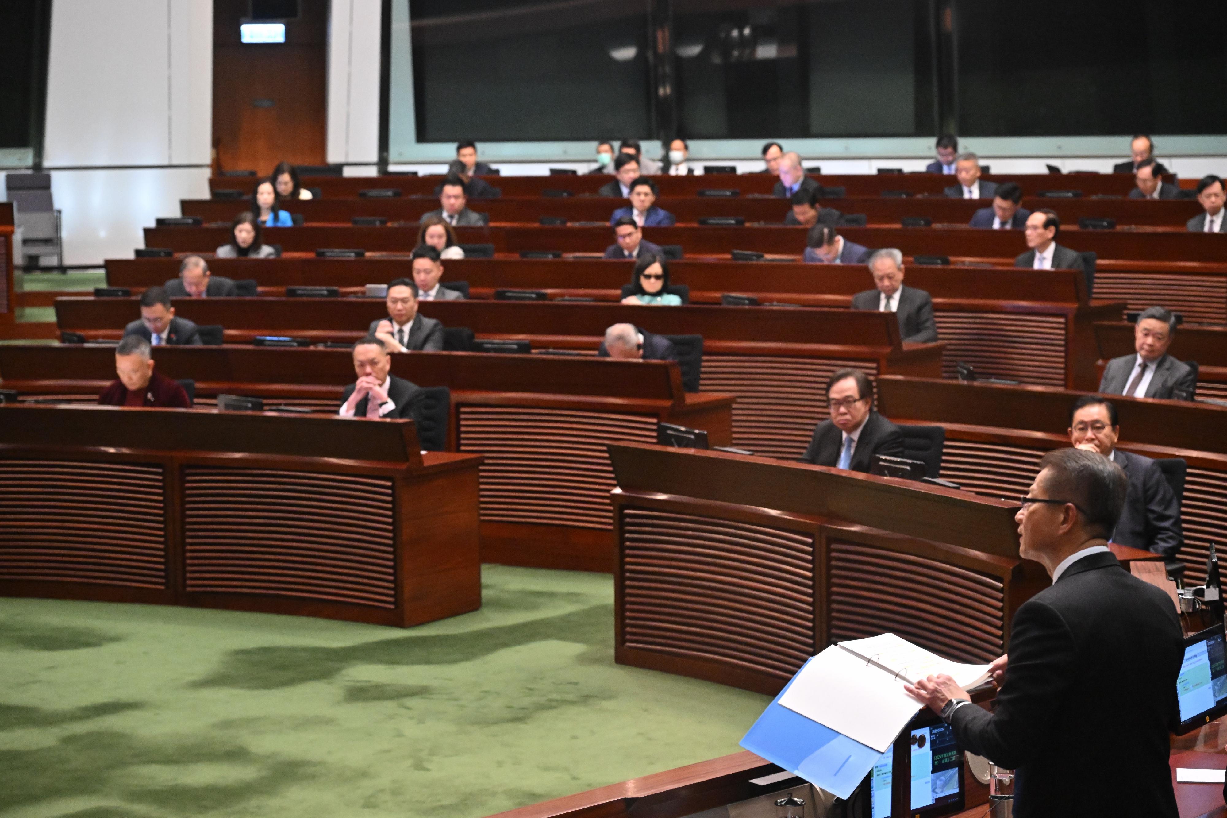 The Financial Secretary, Mr Paul Chan, delivers the 2025-26 Budget in the Legislative Council today (February 26).
