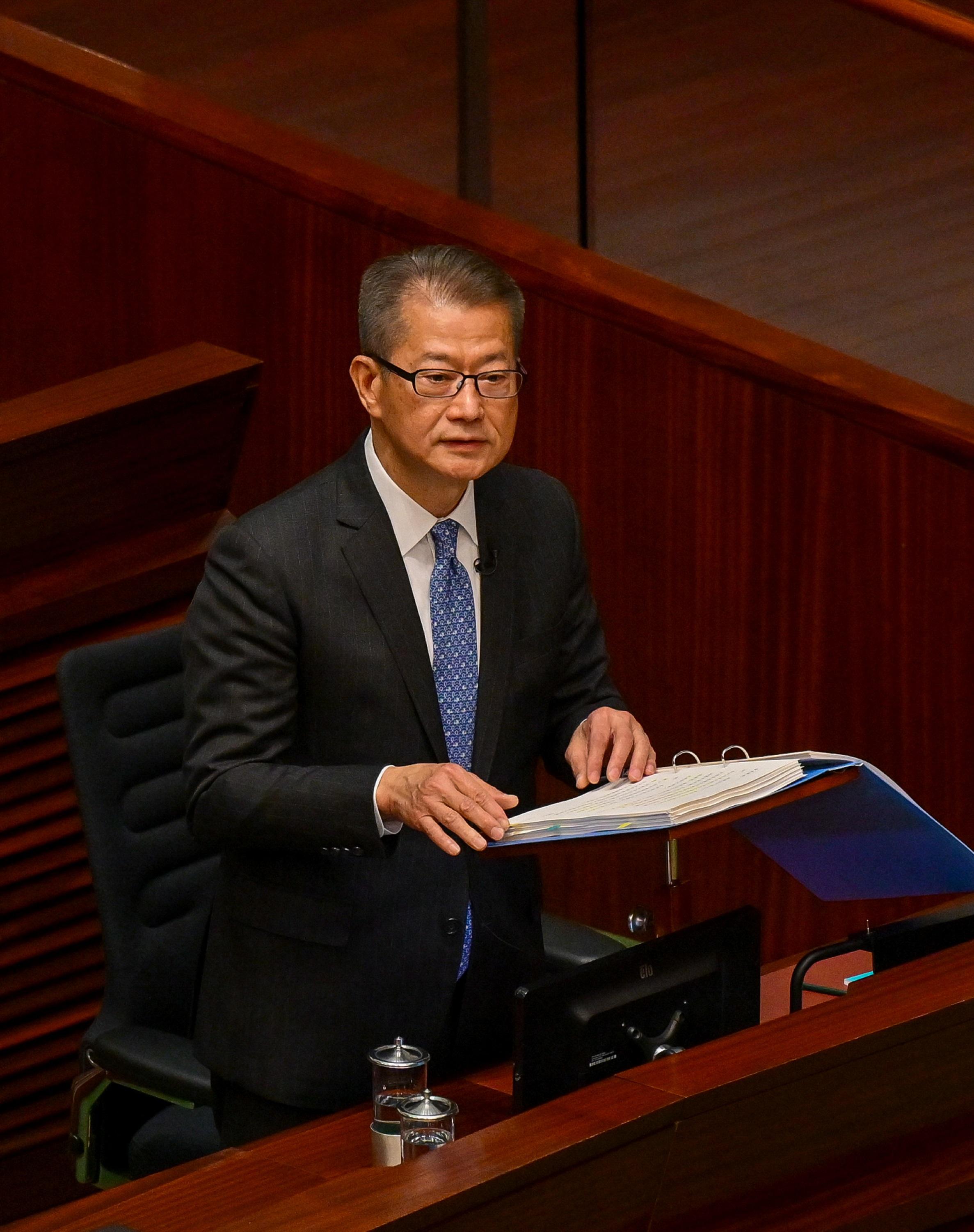 The Financial Secretary, Mr Paul Chan, delivers the 2025-26 Budget in the Legislative Council today (February 26).
