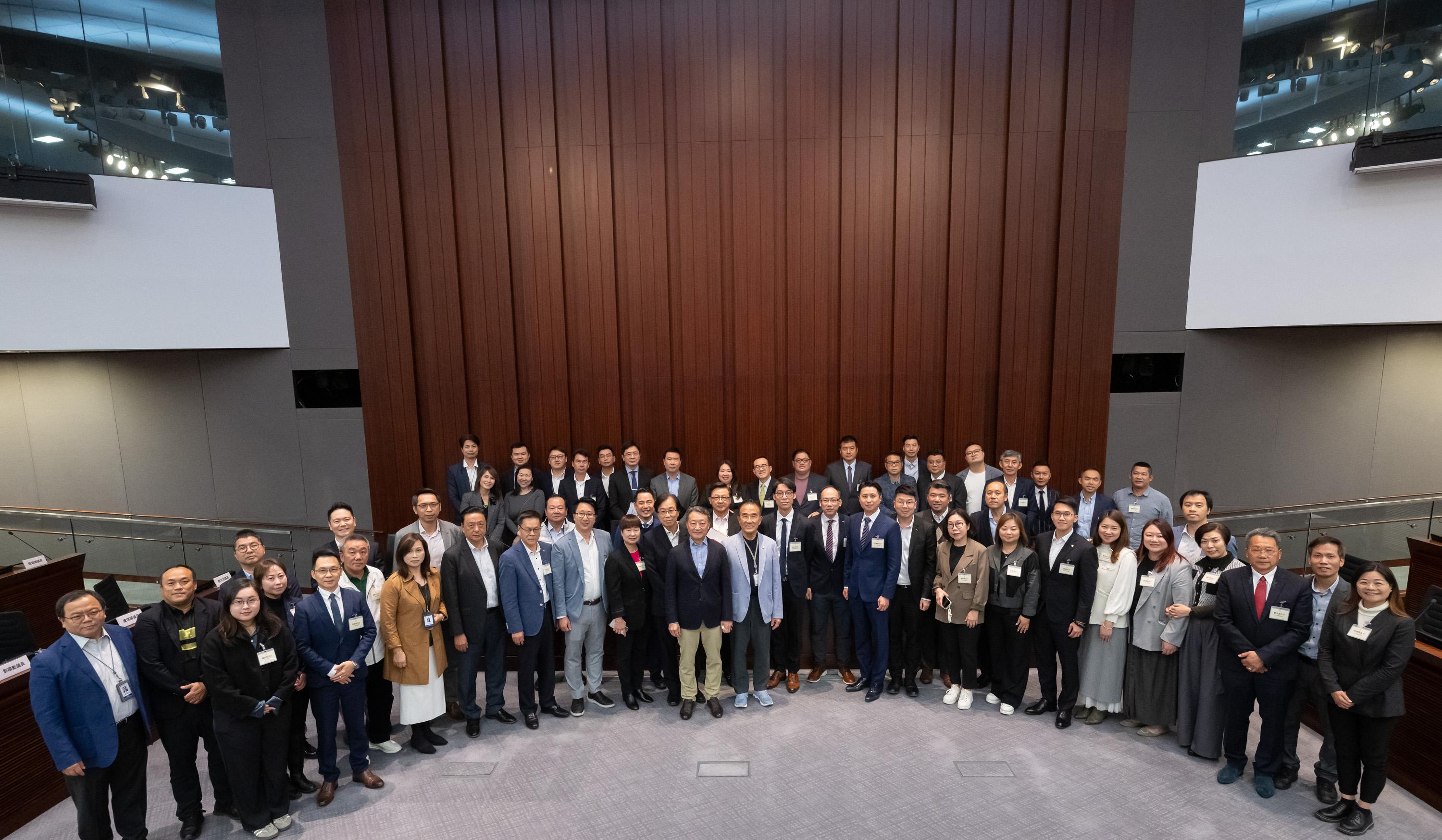 Legislative Council (LegCo) Members met with Yuen Long District Council (DC) and Islands DC members at the LegCo Complex today (February 28). Photo shows Members of LegCo and Yuen Long DC after the meeting.