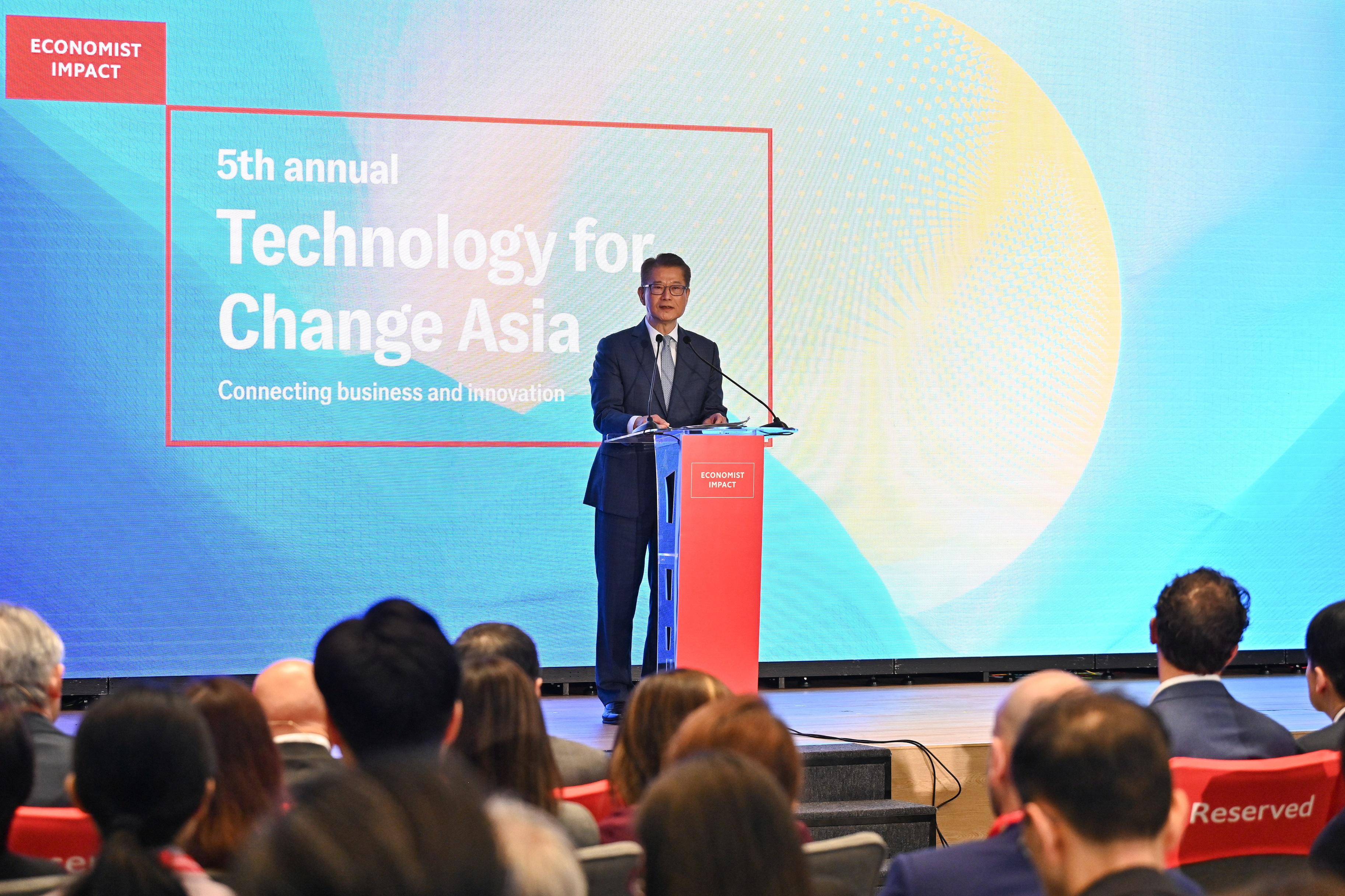 The Financial Secretary, Mr Paul Chan, speaks at the 5th annual Technology for Change Asia today (March 12).