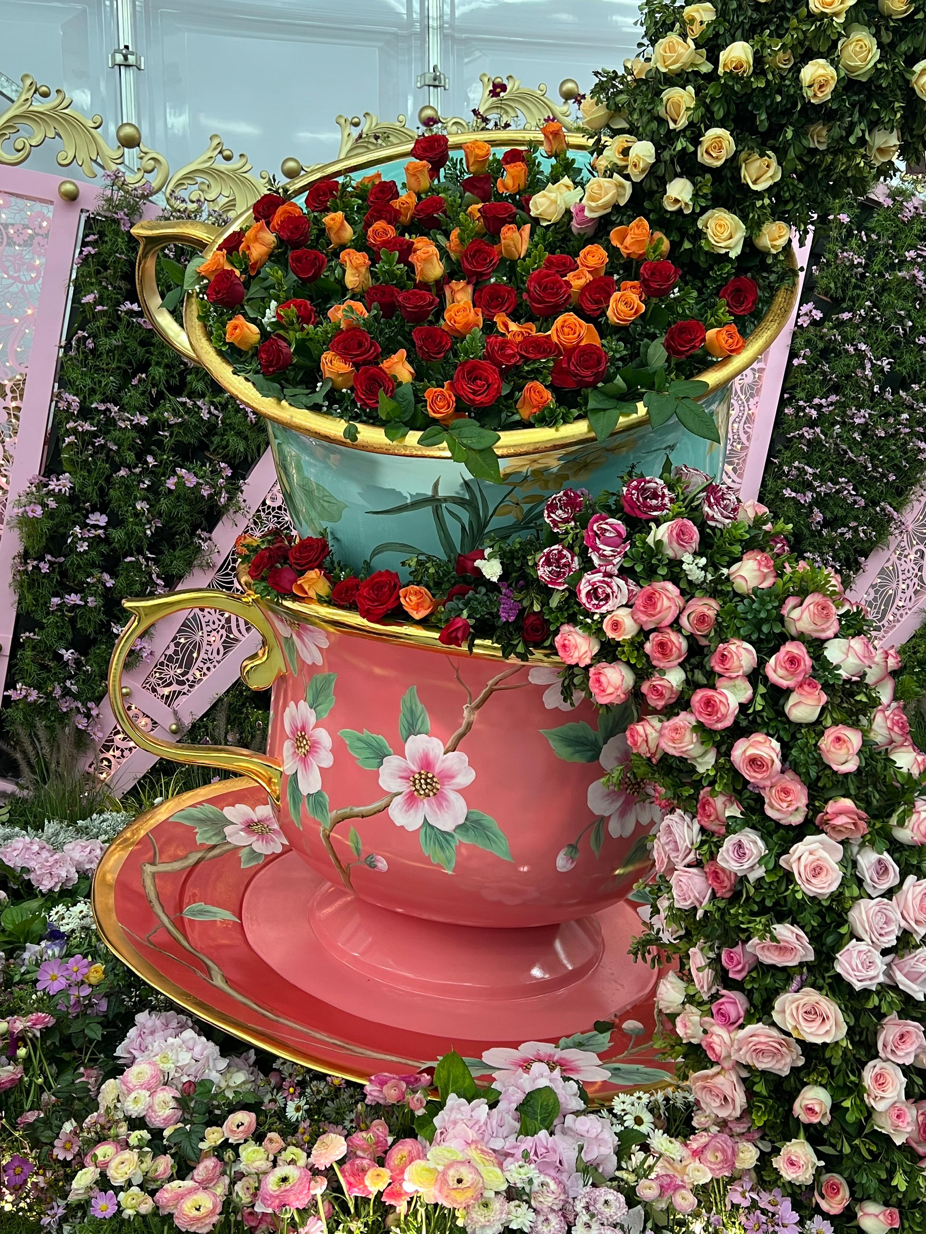 The annual Hong Kong Flower Show extravaganza opened at Victoria Park today (March 14) with some 400 000 flowers on display, including about 40 000 cosmos, this year's theme flower, and "Ablaze with Glory" as the main theme. Photo shows indoor garden "A Giant Teapot in a Lilliputian World".