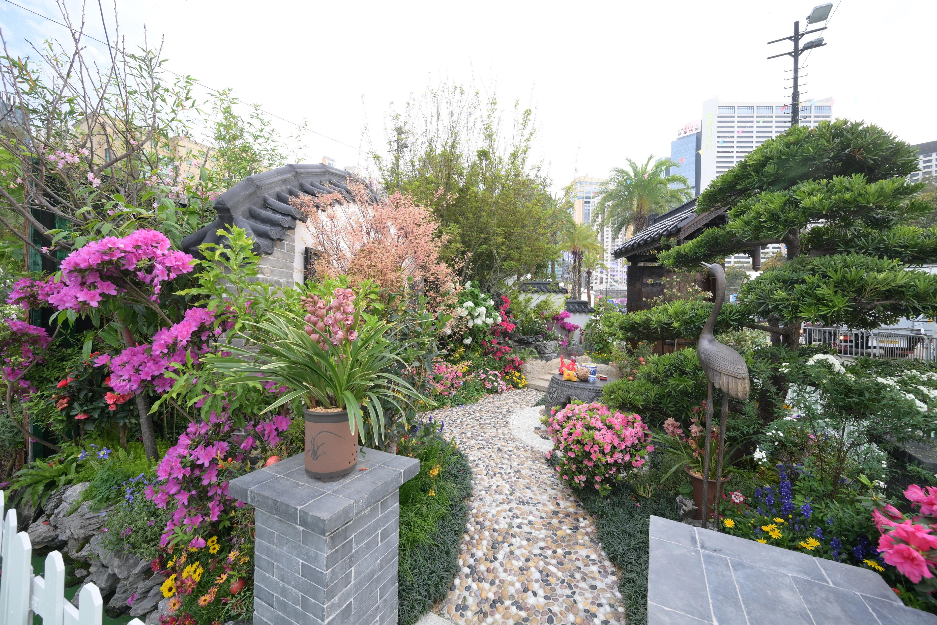 The winners of the plant exhibit competition, which is one of the major activities of the Hong Kong Flower Show, were announced today (March 15). Photo shows the winning garden plot of the Leisure and Cultural Services Department Oriental Style Garden Plot Competition.
