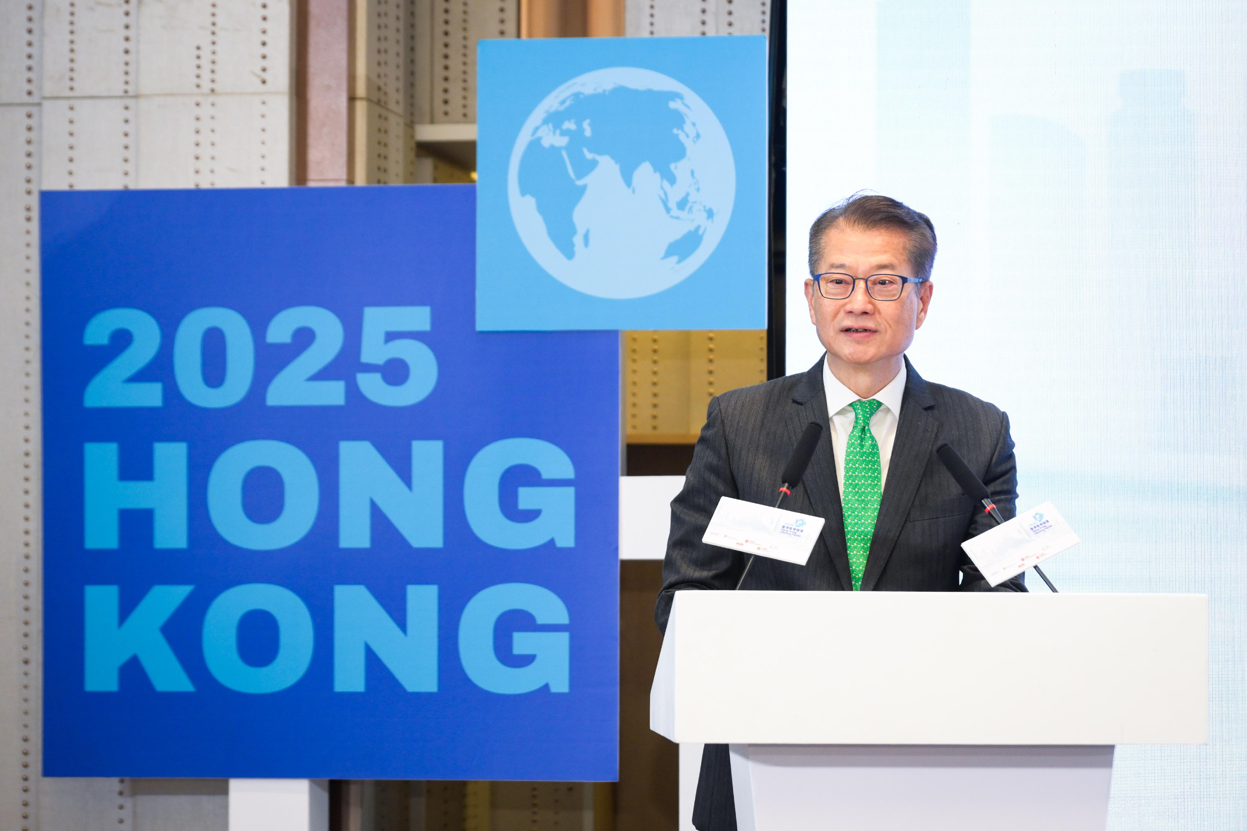The Financial Secretary, Mr Paul Chan, speaks at the 2025 Hong Kong Climate Forum today (March 25).
