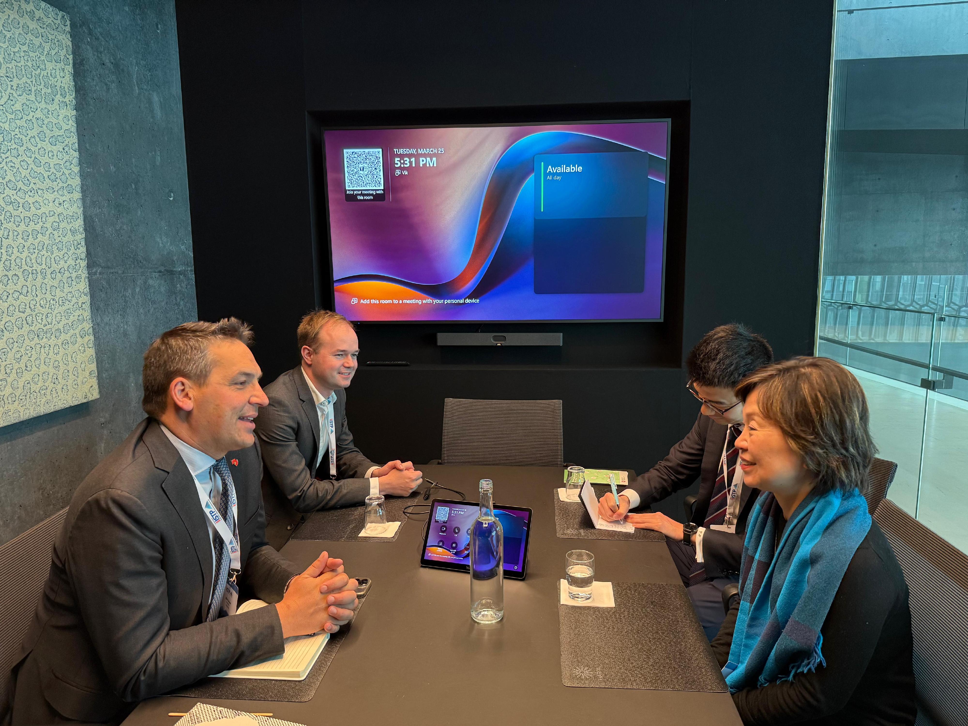 The Secretary for Education, Dr Choi Yuk-lin (first right), meets the Minister for Education, Training and Skills of South Australia, Mr Blair Boyer (first left), in Reykjavík, Iceland, on March 25 (Reykjavík time).