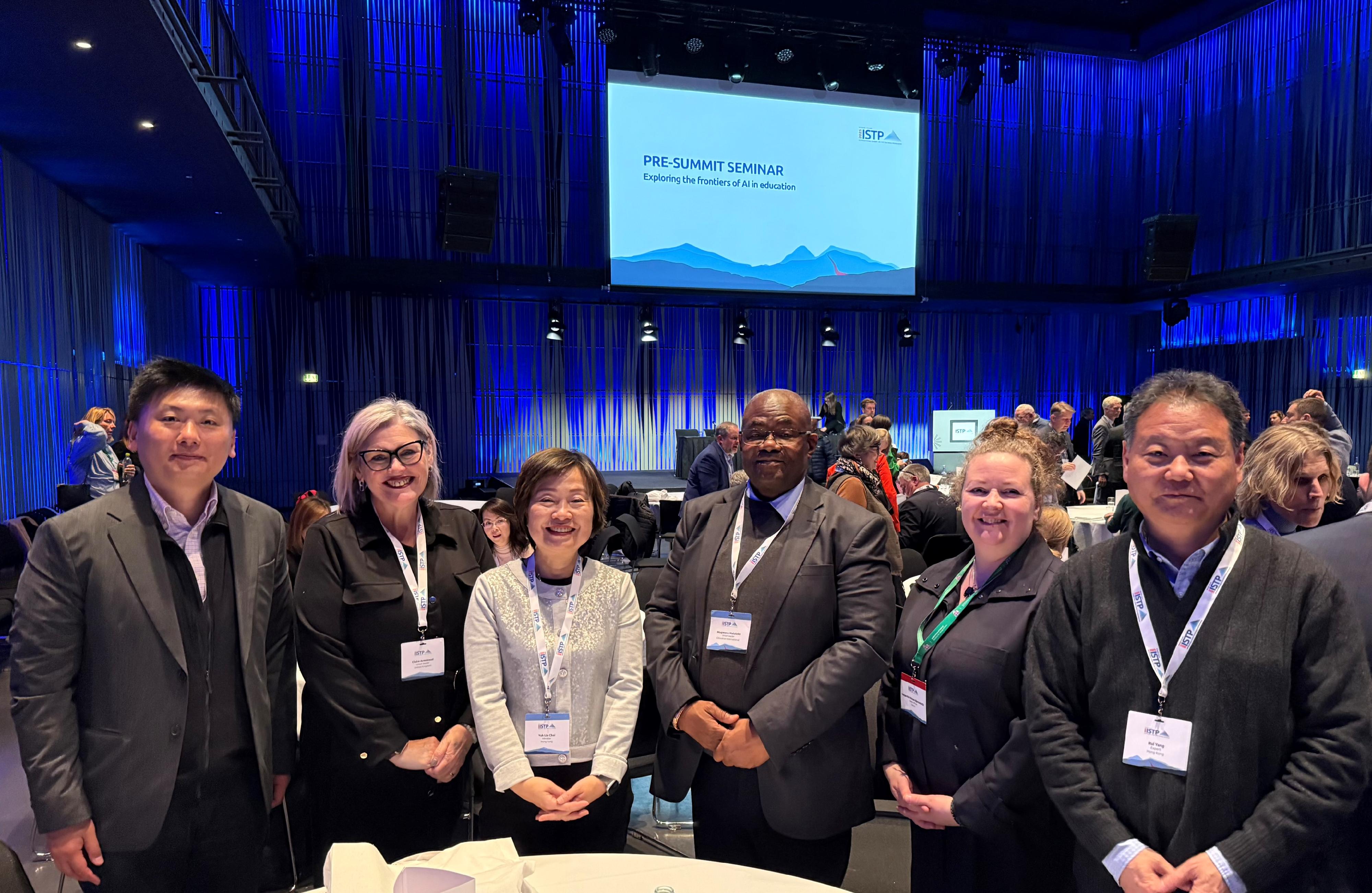 The Secretary for Education, Dr Choi Yuk-lin (third left), attended a seminar of the International Summit on the Teaching Profession 2025 in Reykjavík, Iceland, on March 24 (Reykjavík time). She discussed the global trend in the application of artificial intelligence in education with the President of Education International, Dr Mugwena Maluleke (third right), and education representatives from other regions, and introduced them to the latest developments in Hong Kong's digital education.