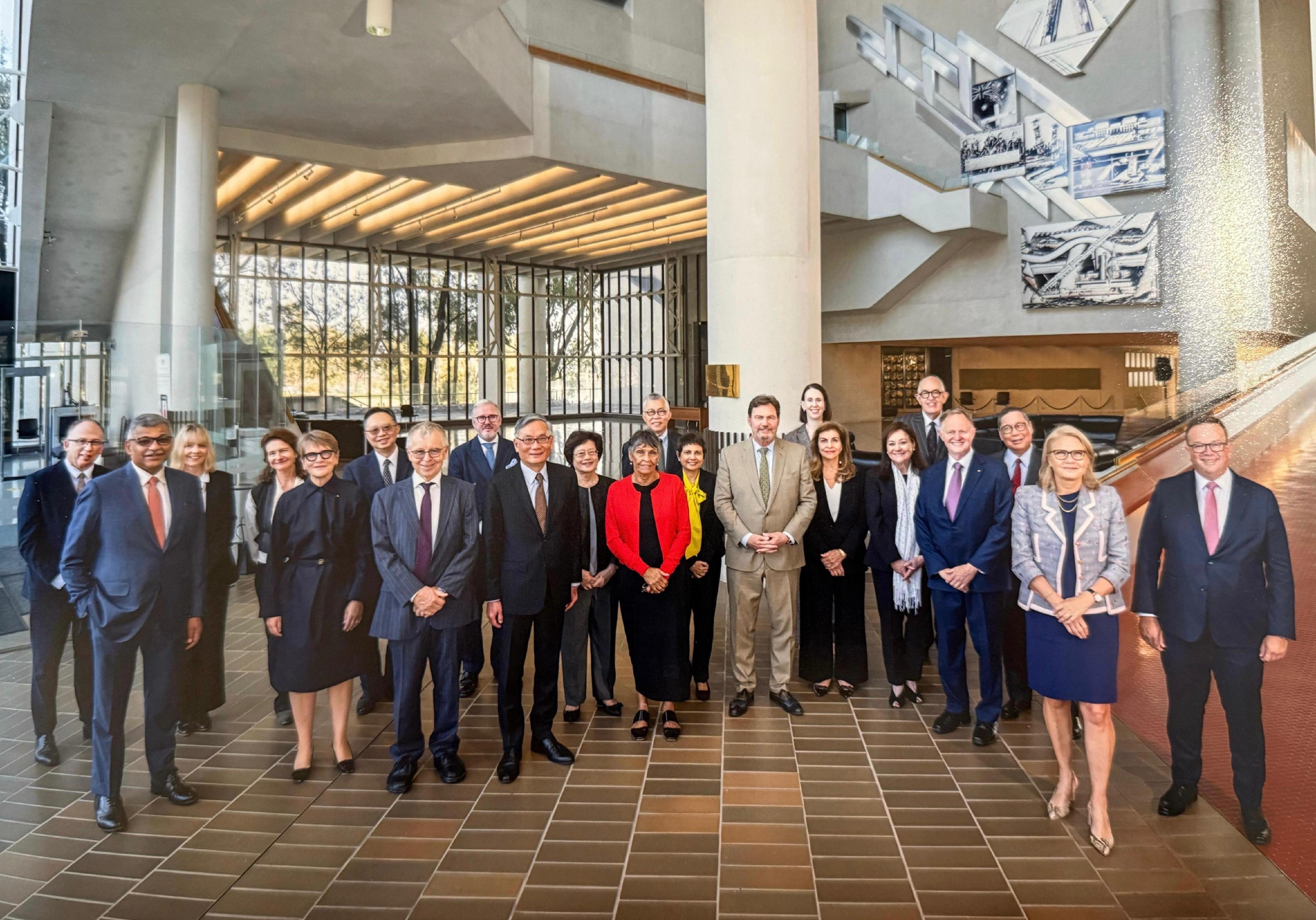 Chief Justice Andrew Cheung, Chief Justice of the Court of Final Appeal, led a high-level delegation this Monday (March 24) to attend the 2025 Asia-Pacific Judicial Colloquium in Canberra, Australia. Photo shows Chief Justice Cheung (front row, fourth left) with delegations from the participating jurisdictions.