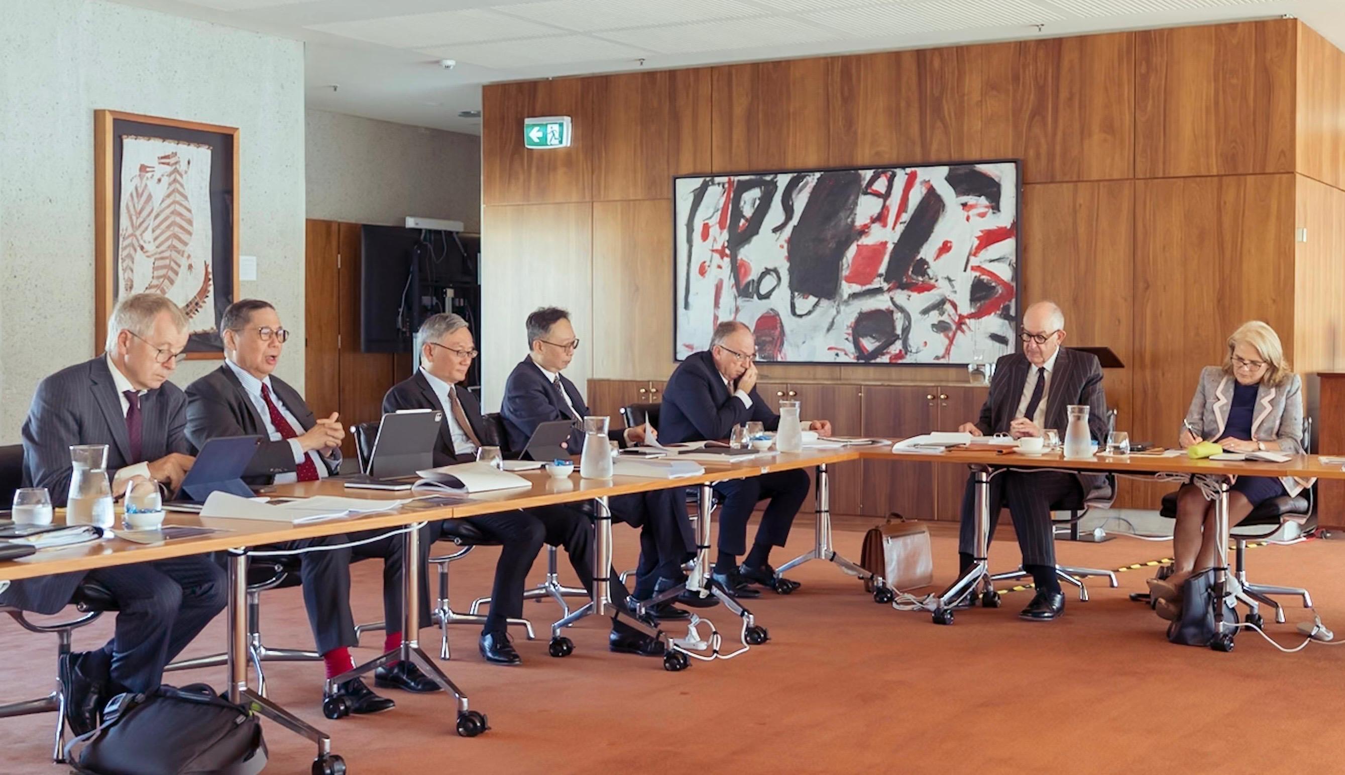 Chief Justice Andrew Cheung, Chief Justice of the Court of Final Appeal, led a high-level delegation this Monday (March 24) to attend the 2025 Asia-Pacific Judicial Colloquium in Canberra, Australia. Photo shows Permanent Judge of the Court of Final Appeal, Mr Justice Roberto Ribeiro (second left), giving a presentation entitled "Open Justice, Independent Adjudication and Judicial Use of Generative AI". Chief Justice Cheung (third left) and Permanent Judge of the Court of Final Appeal, Mr Justice Johnson Lam (fourth left), also attended.