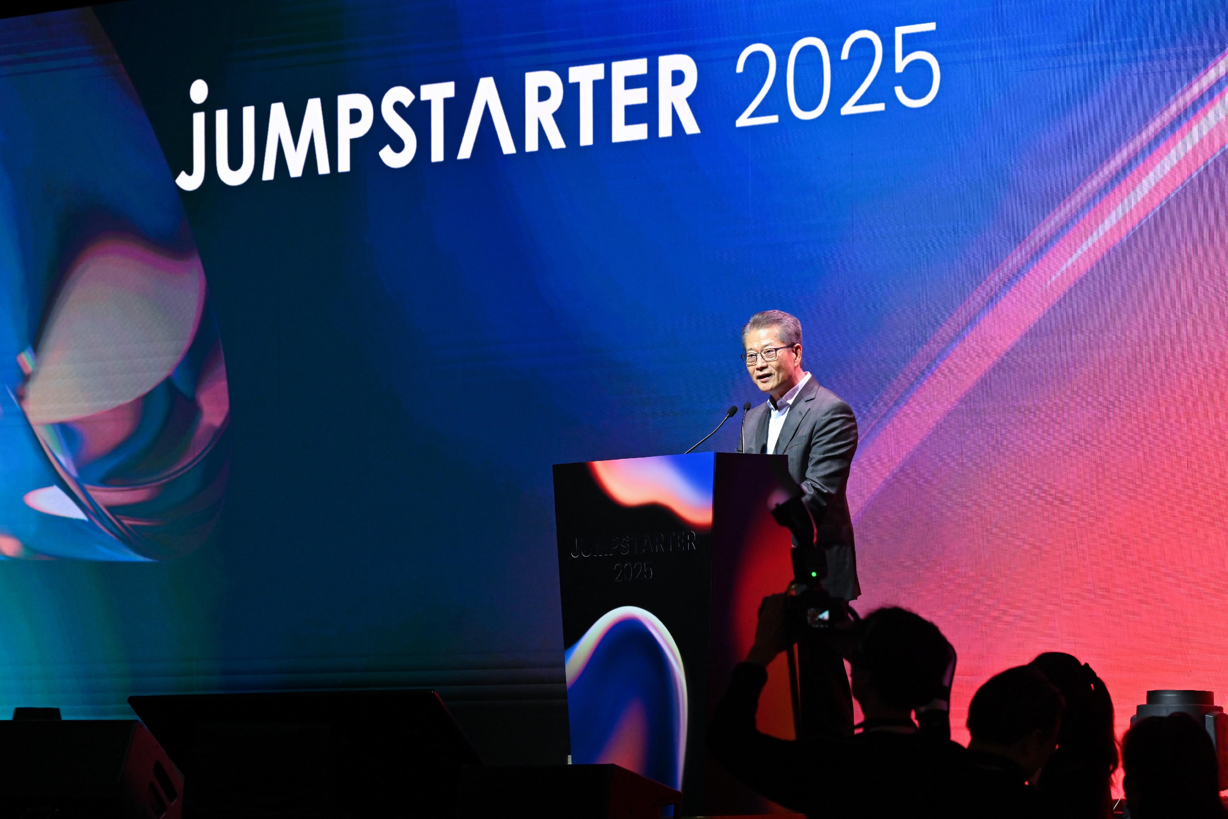 The Financial Secretary, Mr Paul Chan, speaks at JUMPSTARTER 2025 Grand Finale today (March 26).