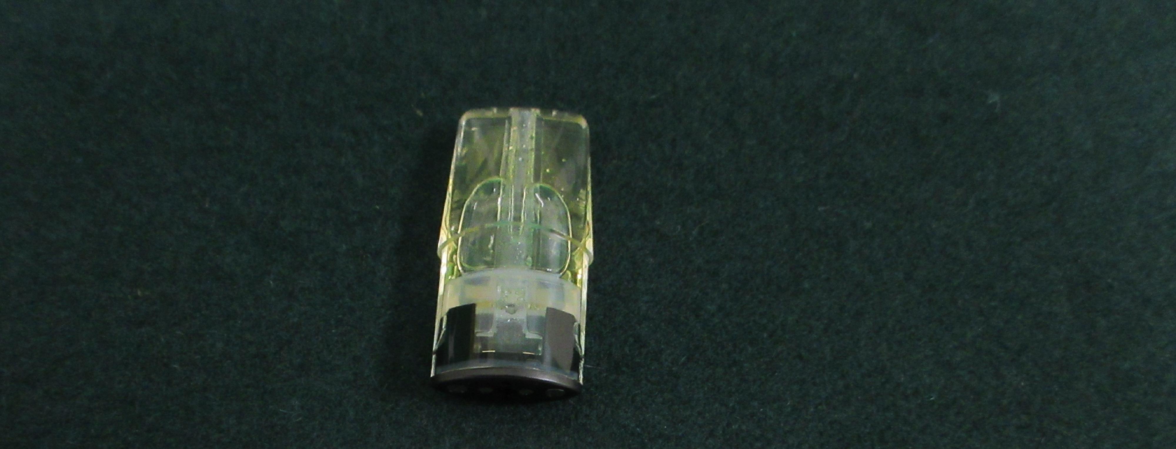 Hong Kong Customs yesterday (March 26) detected a case involving possession of etomidate, the main ingredient of the "space oil drug", which is under the Dangerous Drug Ordinance, by an incoming passenger at the Lok Ma Chau Spur Line Control Point. Nine suspected "space oil drug" capsules and one vape stick were seized. Photo shows one of the "space oil drug" capsules seized.