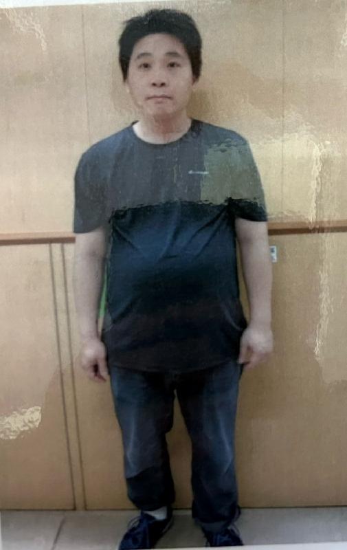 Lam Ka-leung, aged 38, is about 1.7 metres tall, 90 kilograms in weight and of fat build. He has a round face with yellow complexion and short black hair. He was last seen wearing a light blue long-sleeved shirt, brown trousers, black shoes and carrying a black crossbody bag.