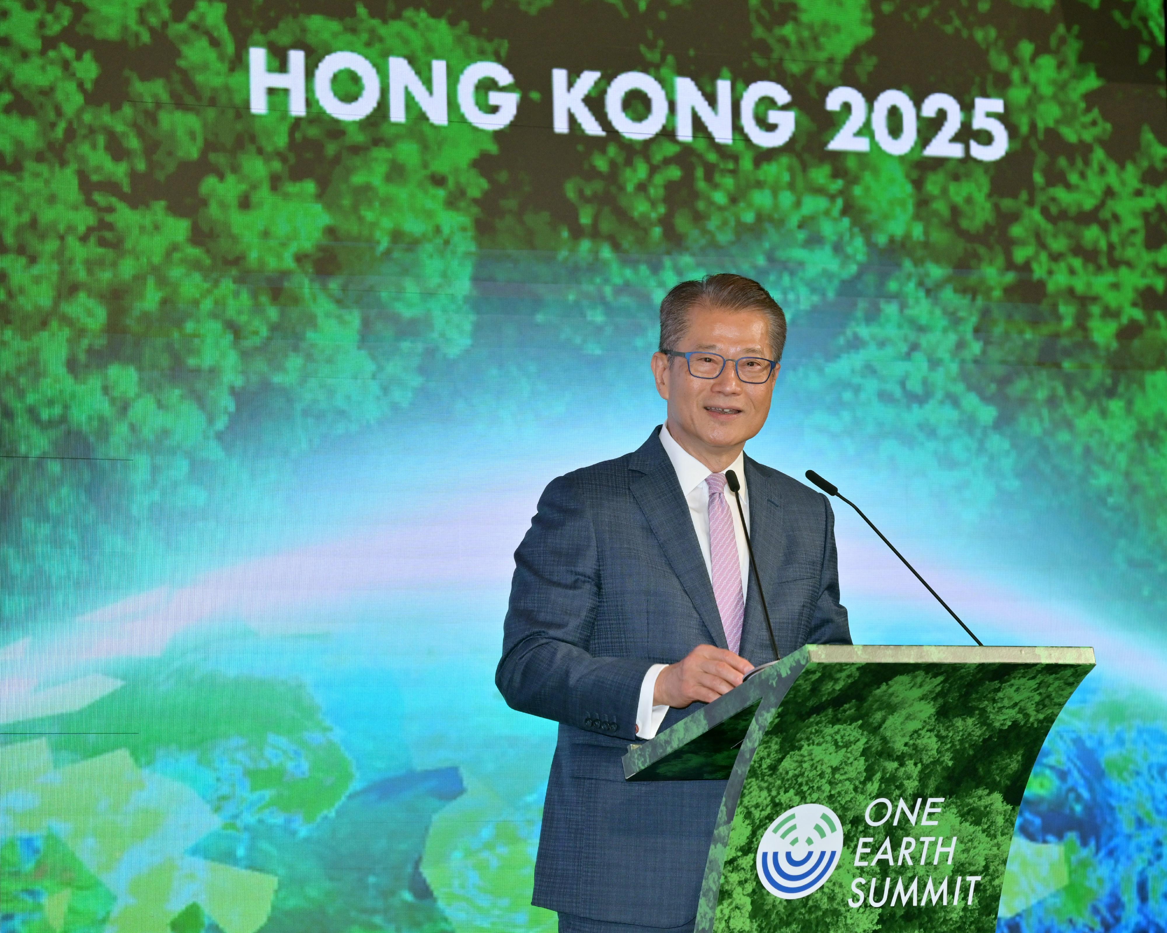 The Financial Secretary, Mr Paul Chan, speaks at the One Earth Summit held by the Institute of Sustainability and Technology today (March 28).