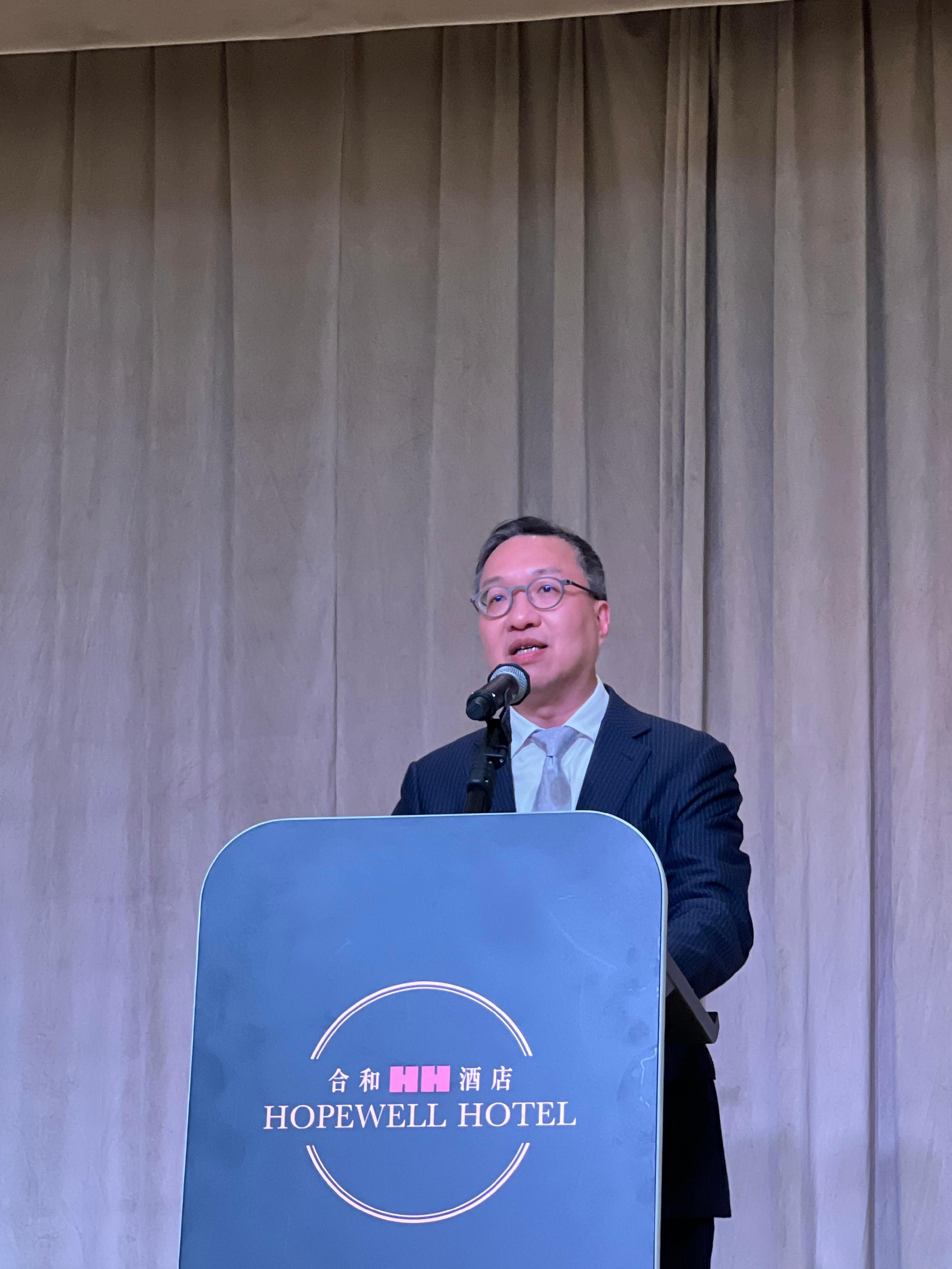 The Secretary for Justice, Mr Paul Lam, SC, speaks at the opening ceremony of 22nd Willem C Vis East International Commercial Arbitration Moot today (March 30).