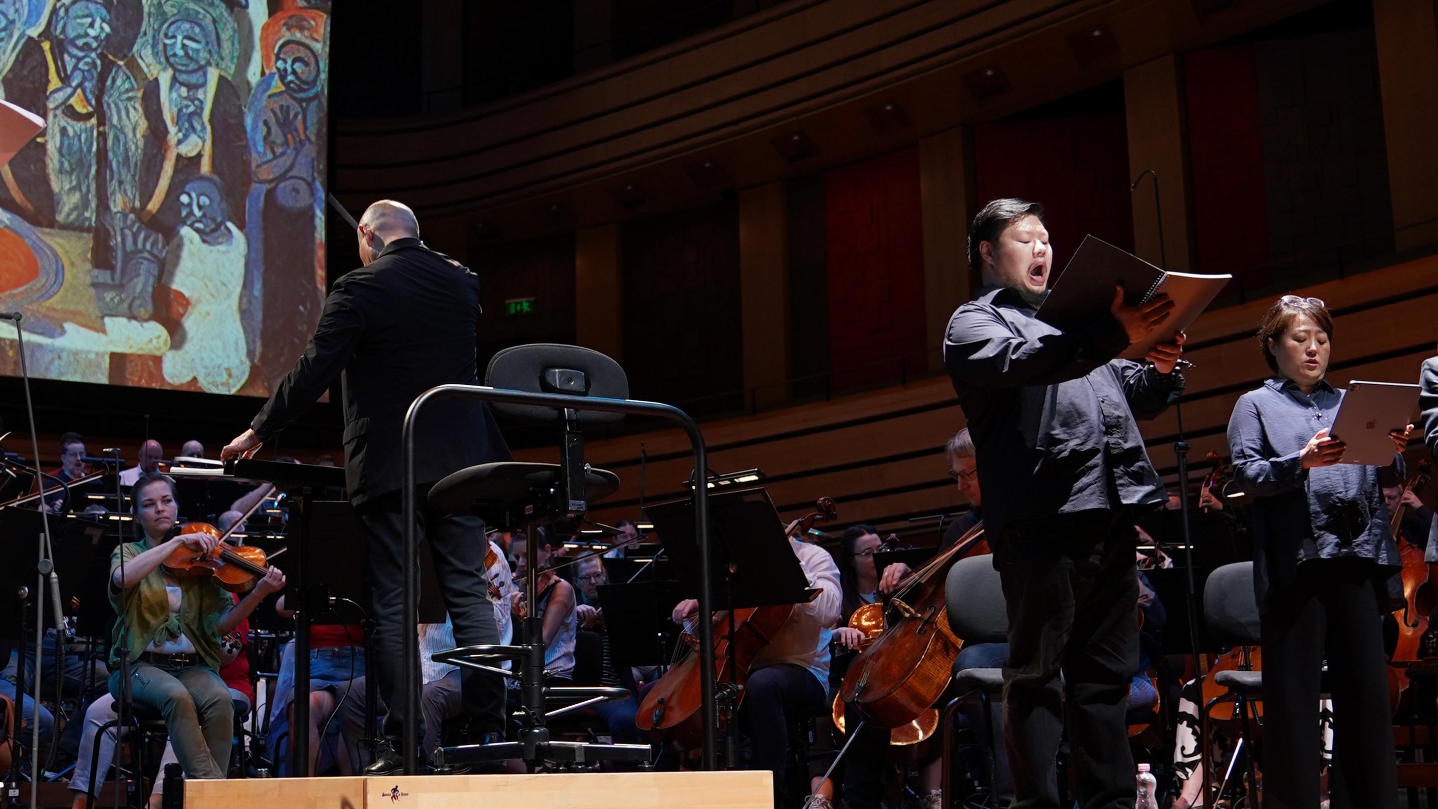 Ambassador for Cultural Promotion Tan Dun has lined up local young talents to perform at international performances. Photo shows tenor Henry Ngan (second right) joining the Hungarian premiere of Tan's "Buddha Passion" on April 14, 2024.