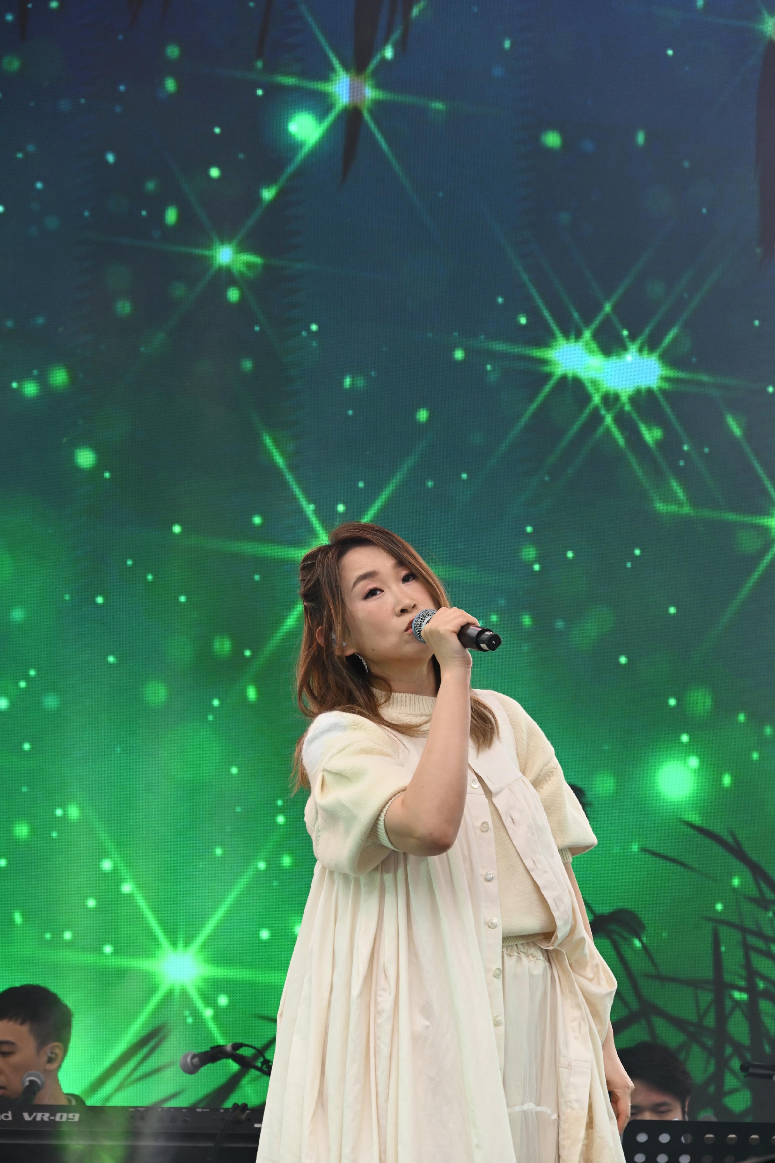 Outdoor music carnival "ImagineLand 2025", the highlight programme of the Hong Kong Pop Culture Festival 2025, is being held today and tomorrow (April 5 and 6) free of charge. Photo shows local pop singer Ivana Wong performing at the "Go Beyond Concert".