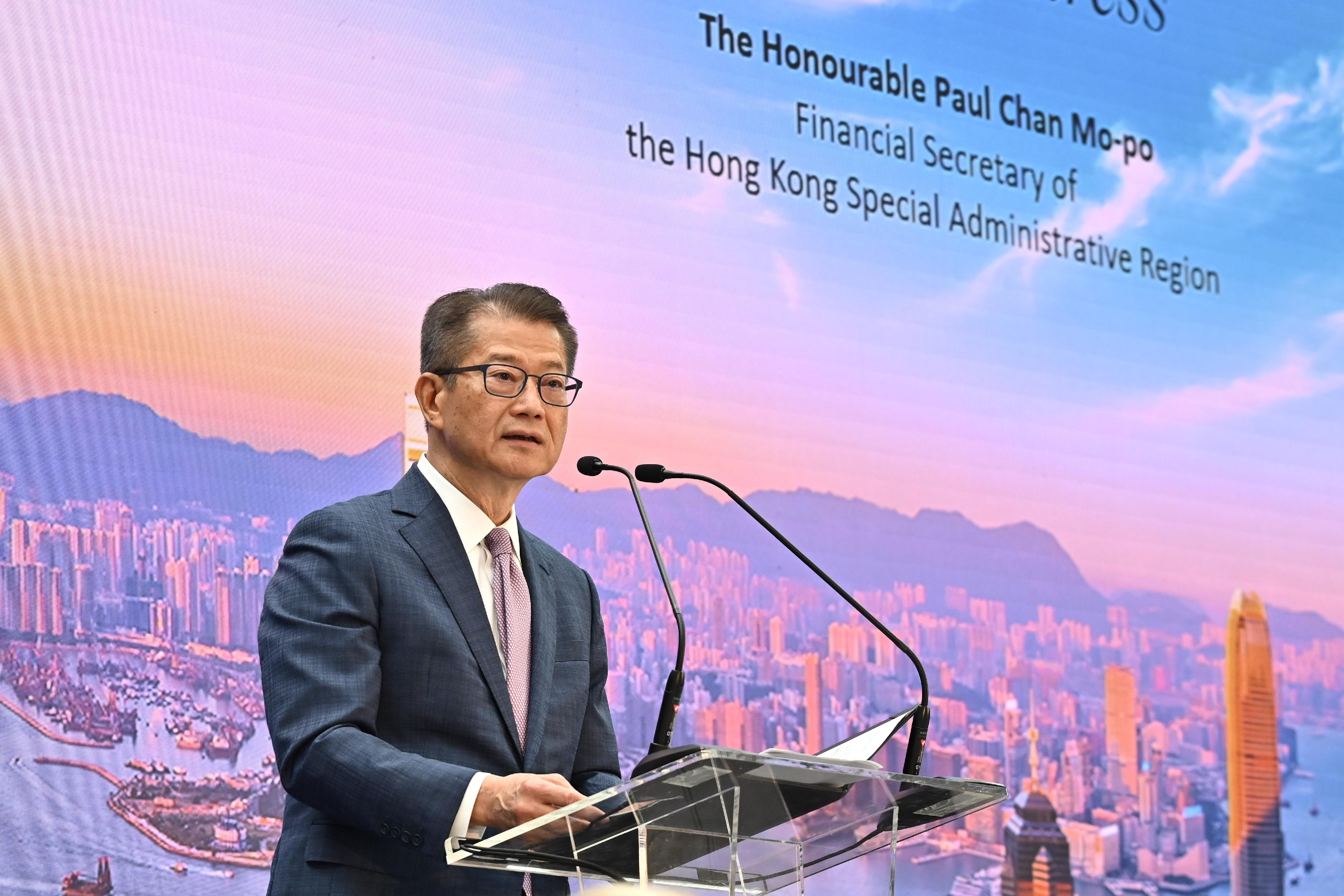 The Financial Secretary, Mr Paul Chan, speaks at the Citi Hong Kong Macro Investor Conference 2025 today (April 10).