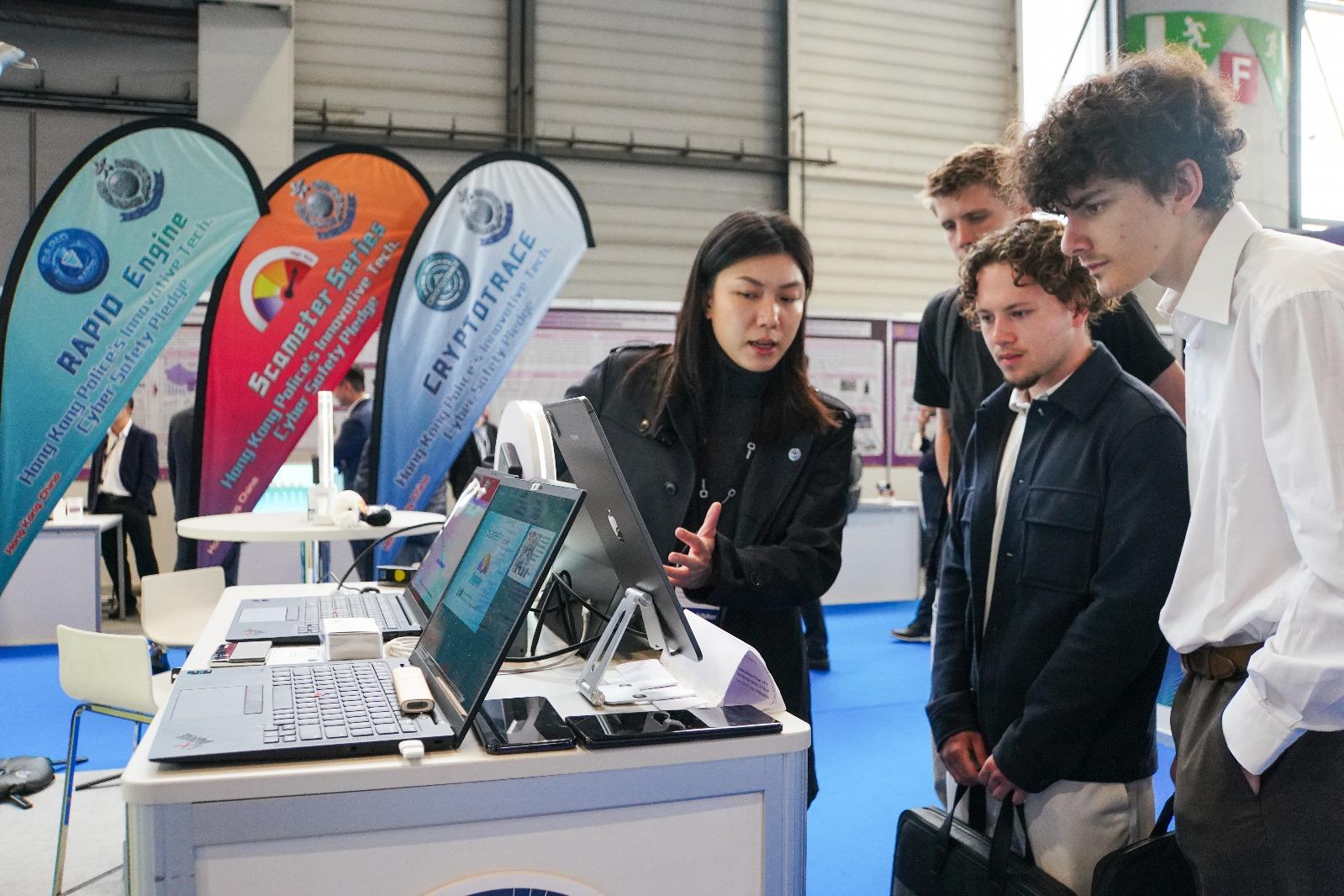 Officers of the Hong Kong Police Force participated in the 50th International Exhibition of Inventions of Geneva, which was held between April 9 and 13 in Geneva, Switzerland. Photo shows officers demonstrating one of the winning entries CryptoTrace, the cutting-edge virtual asset analytics platform facilitates cryptocurrency tracing, fund flow analysis, and wallet correlation, accelerating fraud detection for frontline investigators.