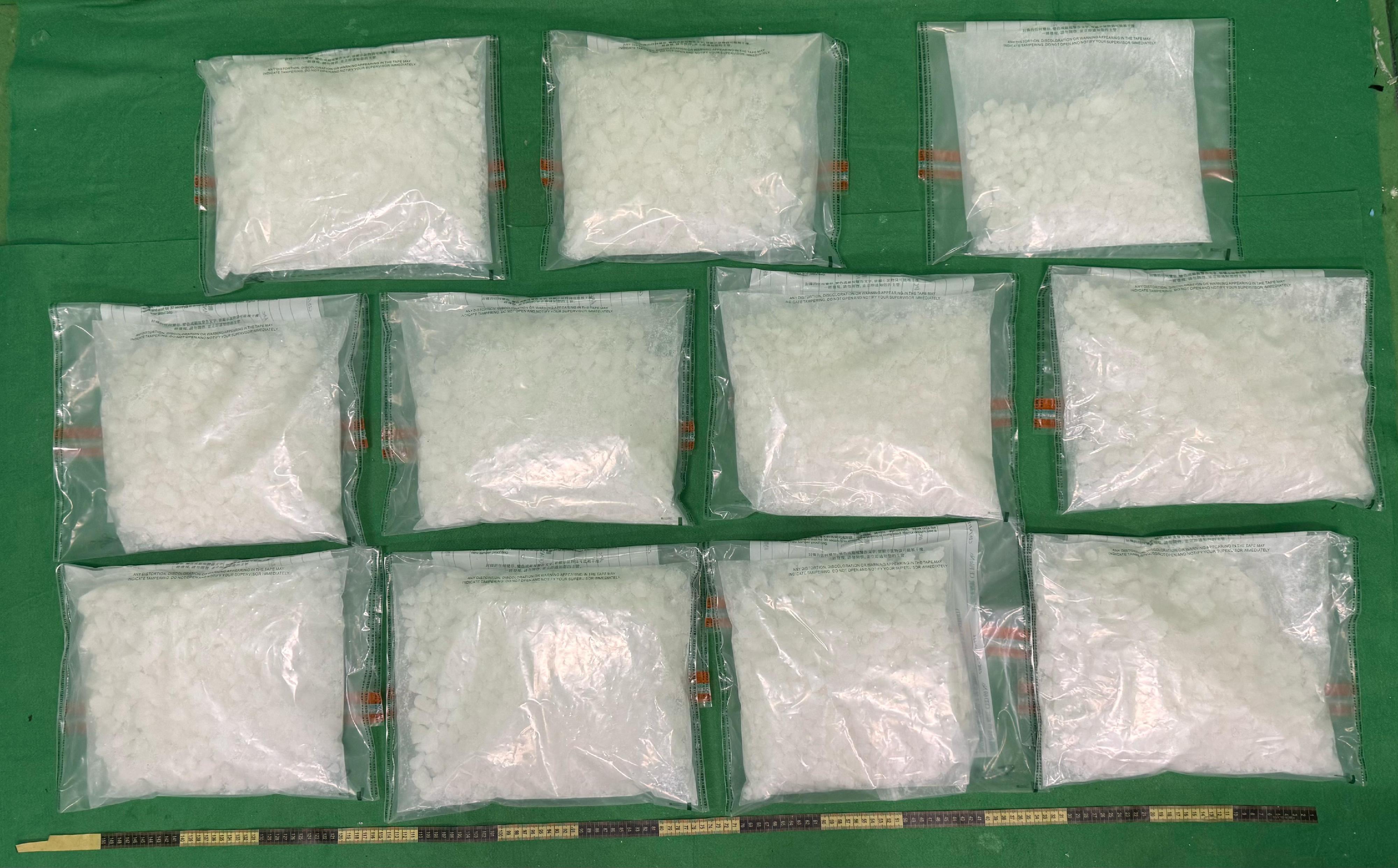 Hong Kong Customs today (April 15) detected a drug trafficking case involving baggage concealment at Hong Kong International Airport and seized about 26 kilograms of suspected ketamine with an estimated market value of about $13 million. Photo shows the suspected ketamine seized.  