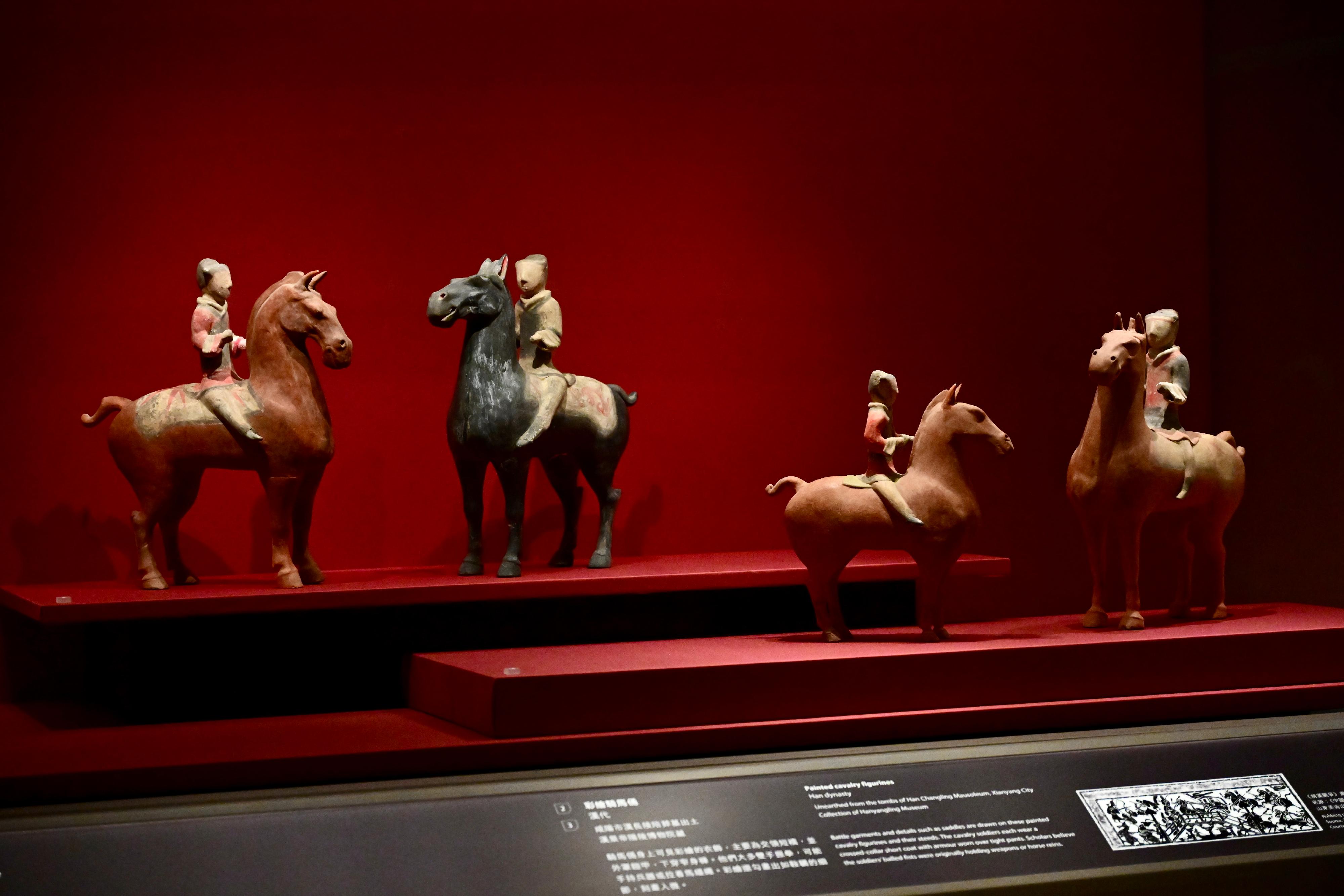 The Hong Kong Museum of History’s "The Hong Kong Jockey Club Series: The Great Unity - Civilisation of the Qin and Han Dynasties in Shaanxi Province" exhibition will be open to the public from tomorrow (April 16). Photo shows painted cavalry figurines from the Han dynasty and collection of Hanyangling Museum.