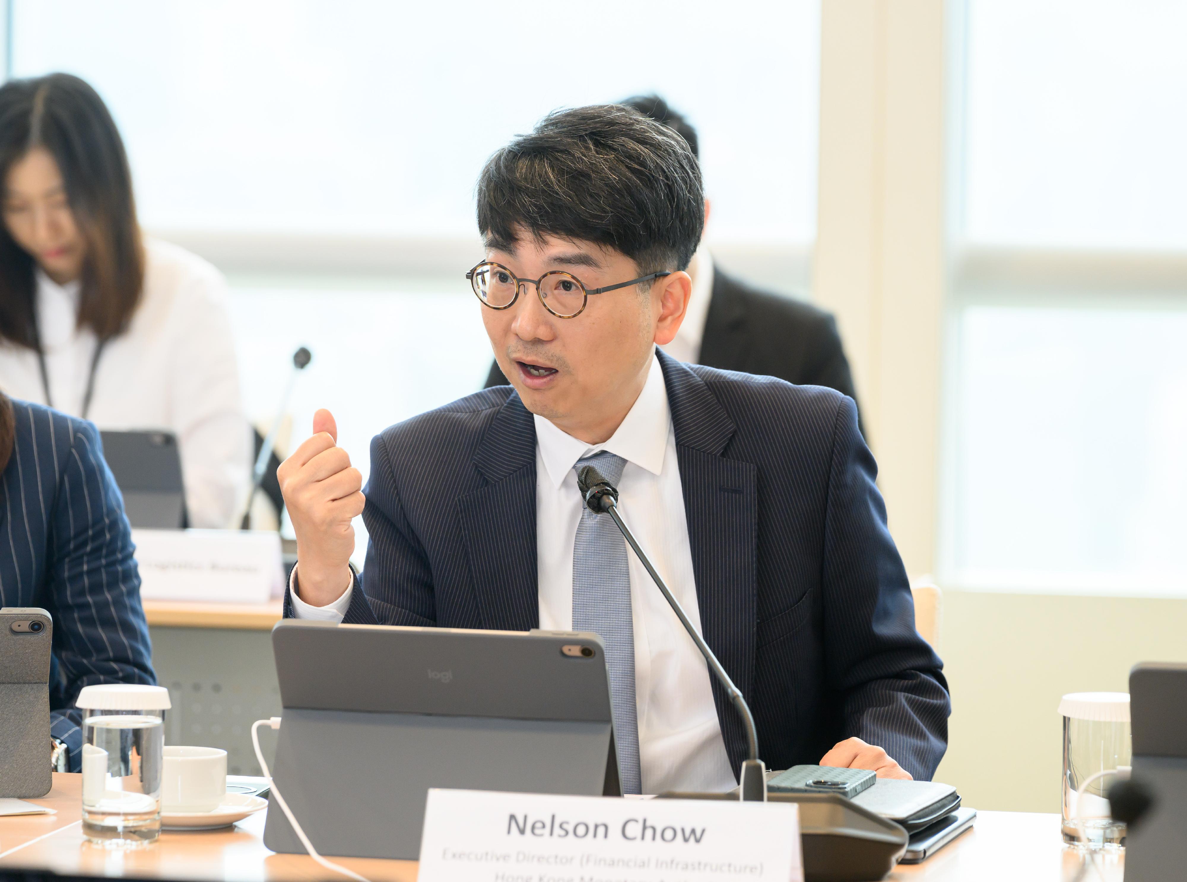 The Hong Kong Monetary Authority (HKMA) announced today (April 28) the establishment of an Expert Panel on Project CargoX (the Expert Panel). Photo shows the Executive Director (Financial Infrastructure) of the HKMA, Mr Nelson Chow, chairs the inaugural meeting of the Expert Panel.