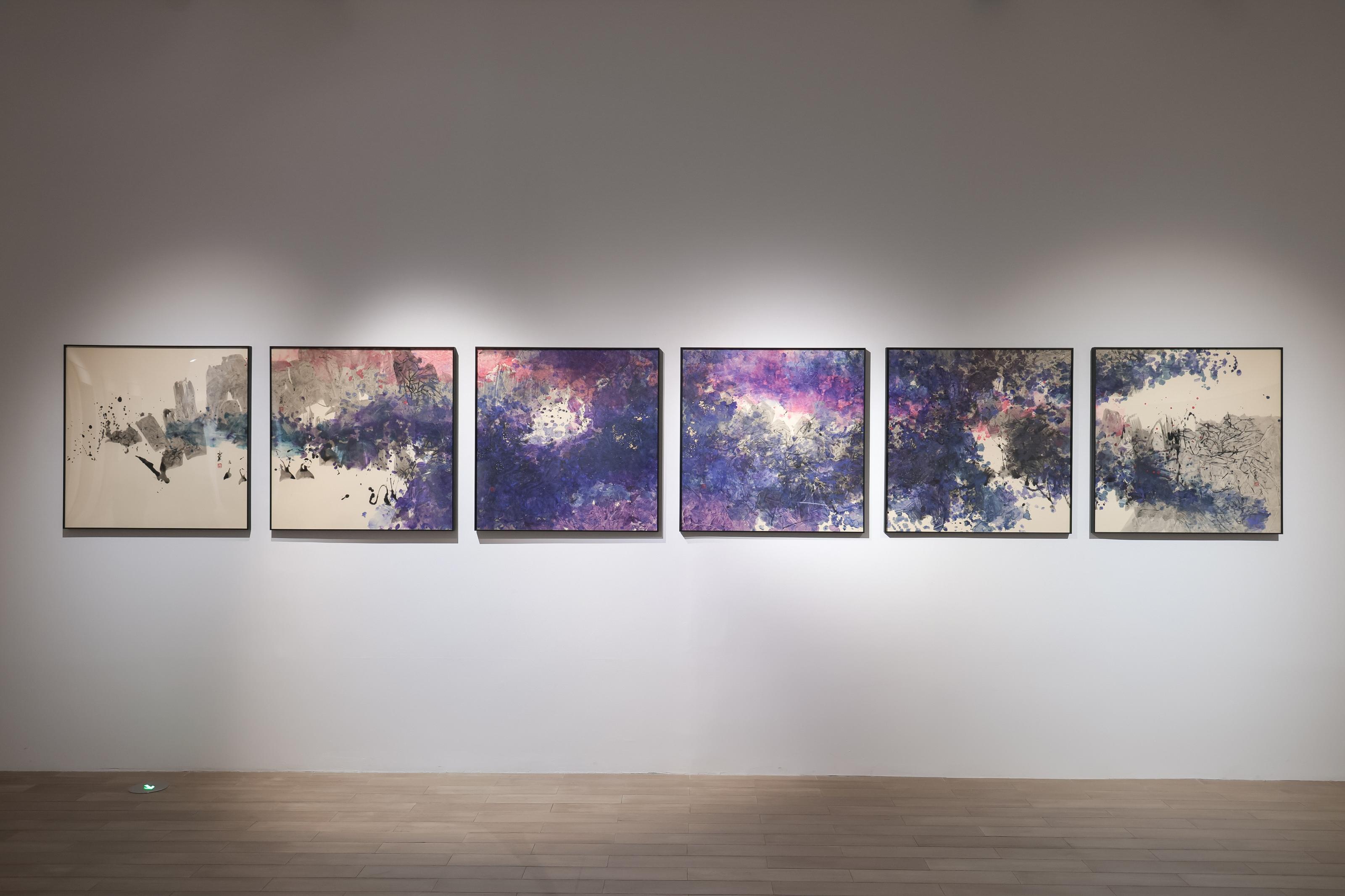 Co-organised by the Art Promotion Office and the Shenzhen Fringe Art Center, the first thematic exhibition, "Ink Impressions and Silk Inspirations" of the "Ink Art Ensembles" exhibition series in the Greater Bay Area, is on display until June 9 at the Guangming Culture and Art Center. Photo shows Hong Kong artist Raymond Fung's ink painting "Breathing” series.