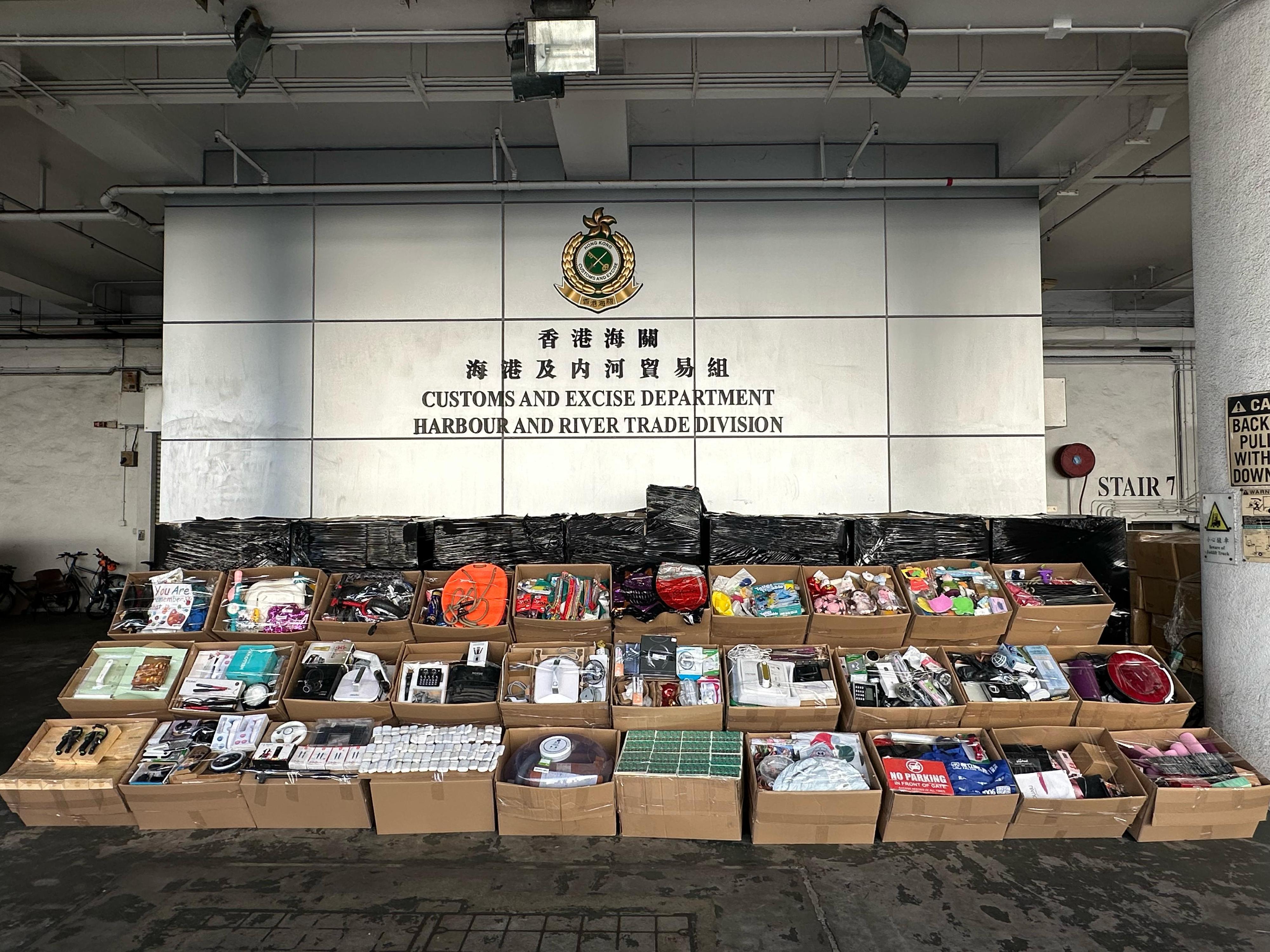 Hong Kong Customs detected two suspected smuggling cases involving ocean-going vessels on April 11 and 17. A large batch of suspected smuggled goods with a total estimated market value of about $4 million was seized. Photo shows the suspected smuggled goods seized on April 11.
