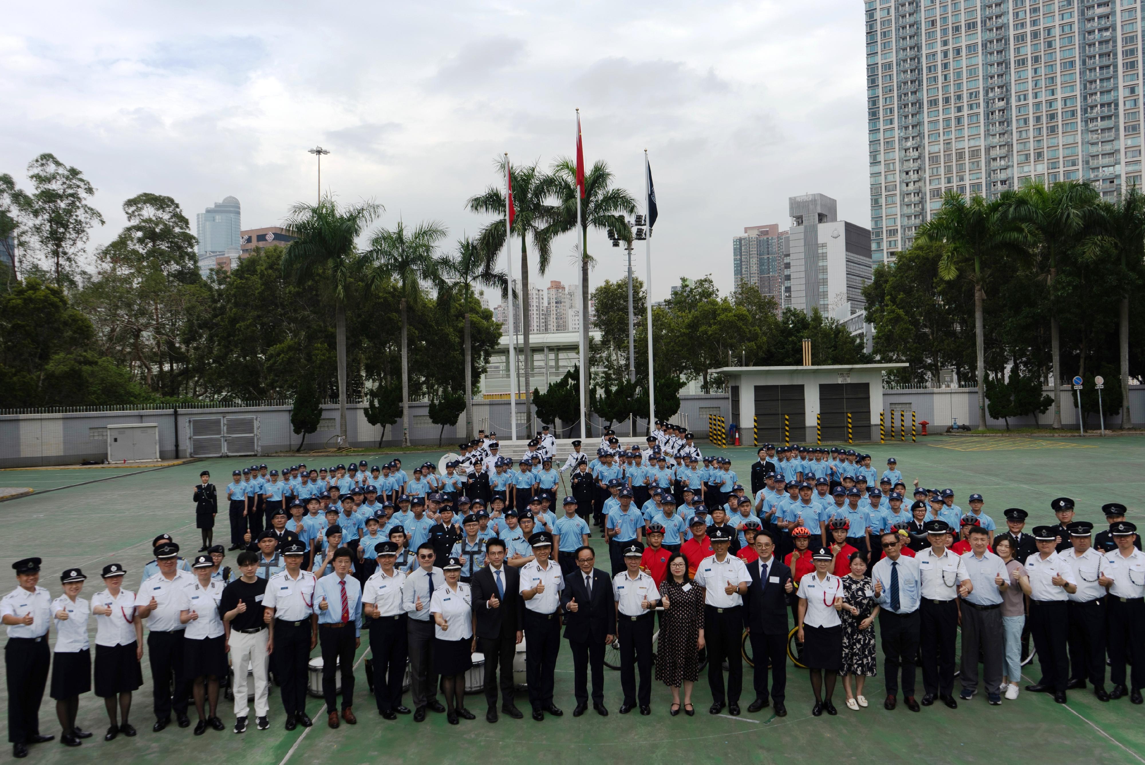 The Civil Aid Service Cadet Corps held the 147th New Cadets Passing-out Parade today (May 3). Photo shows attending guests with the new cadets.
