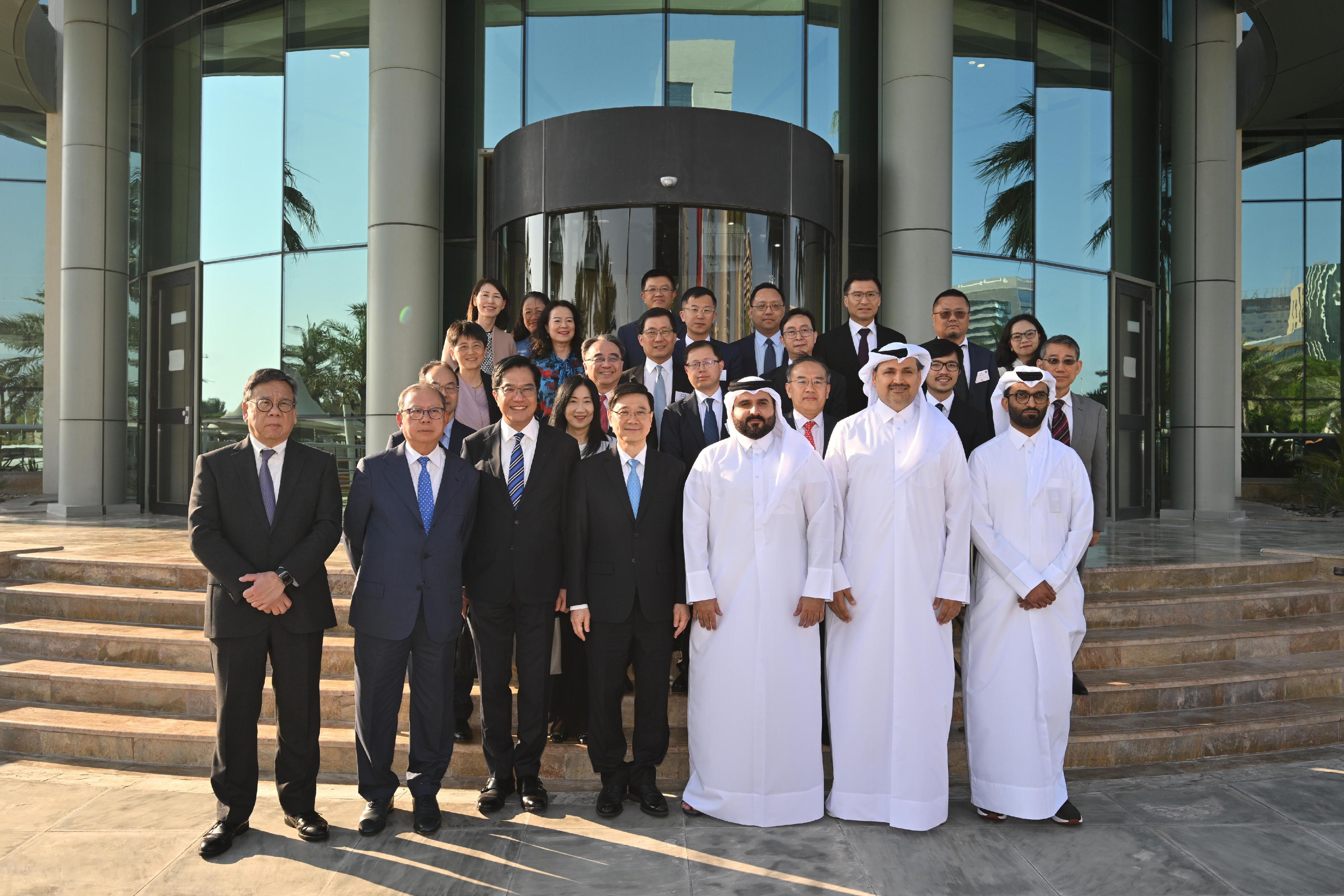 The Chief Executive, Mr John Lee, today (May 11) visited Lusail City, the second-largest city in Qatar, to understand how the city integrates innovation and technology with urban planning and infrastructure development. Mr Lee (front row, fourth left) is pictured with the business delegation and representatives of a real estate company when touring Lusail City.
