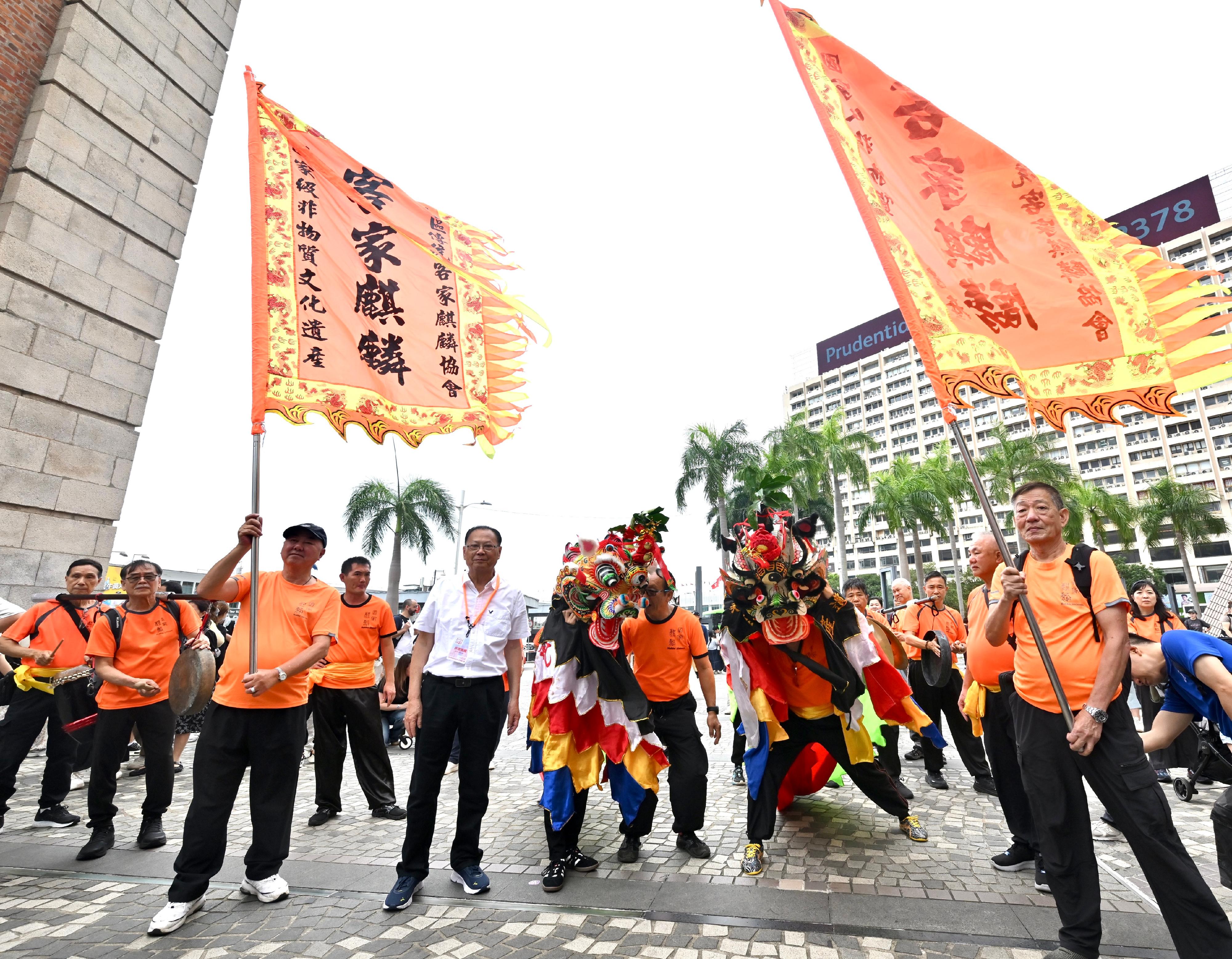 The Intangible Cultural Heritage Office is organising an Intangible Cultural Heritage Carnival today and tomorrow (May 31 to June 1) at the Hong Kong Cultural Centre Piazza. Photo shows performance of the Hakka unicorn dance in Hang Hau in Sai Kung.
