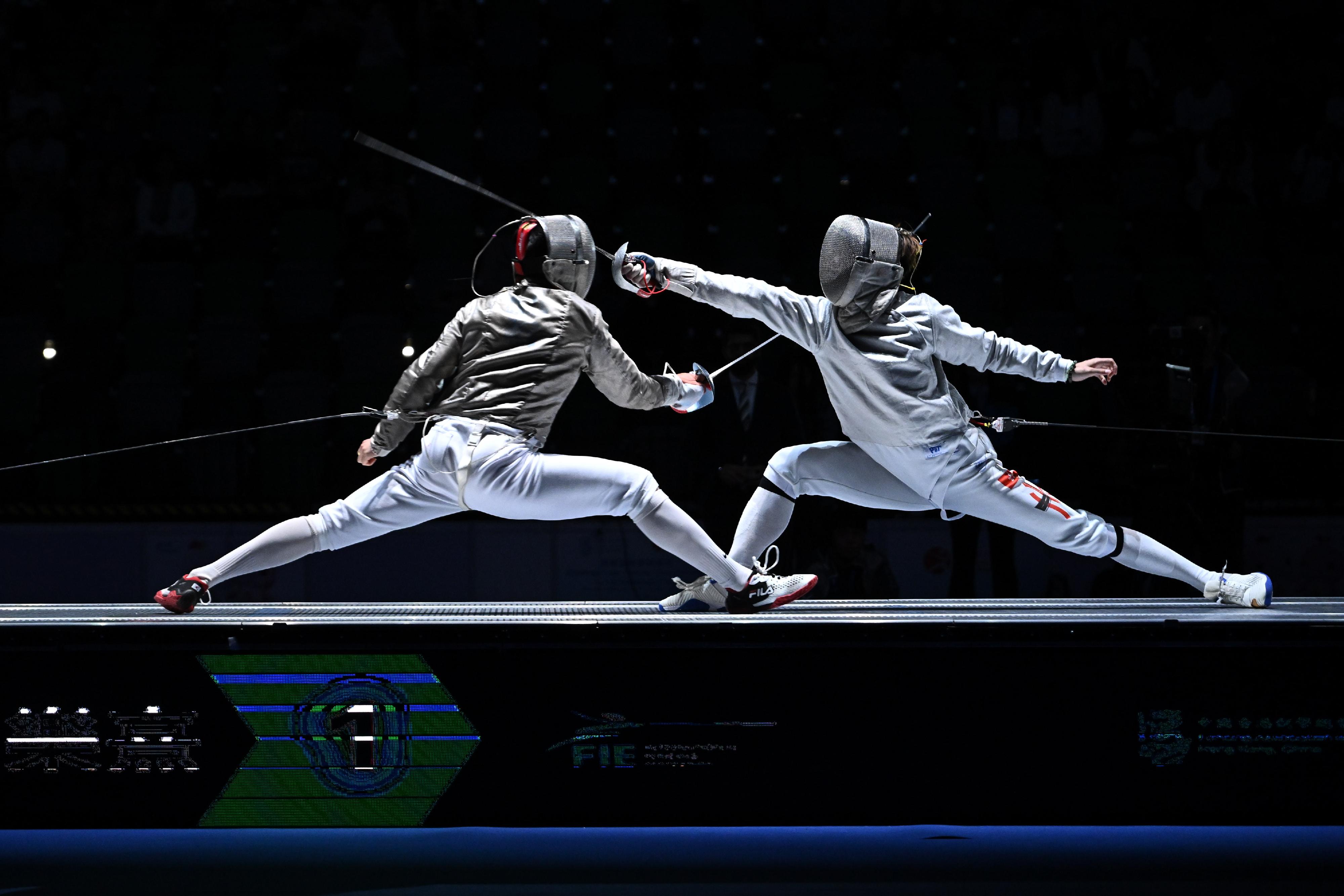 The 15th National Games Fencing test event concluded at Kai Tak Arena, Kai Tak Sports Park today (June 1). Photo shows a men's sabre competition.