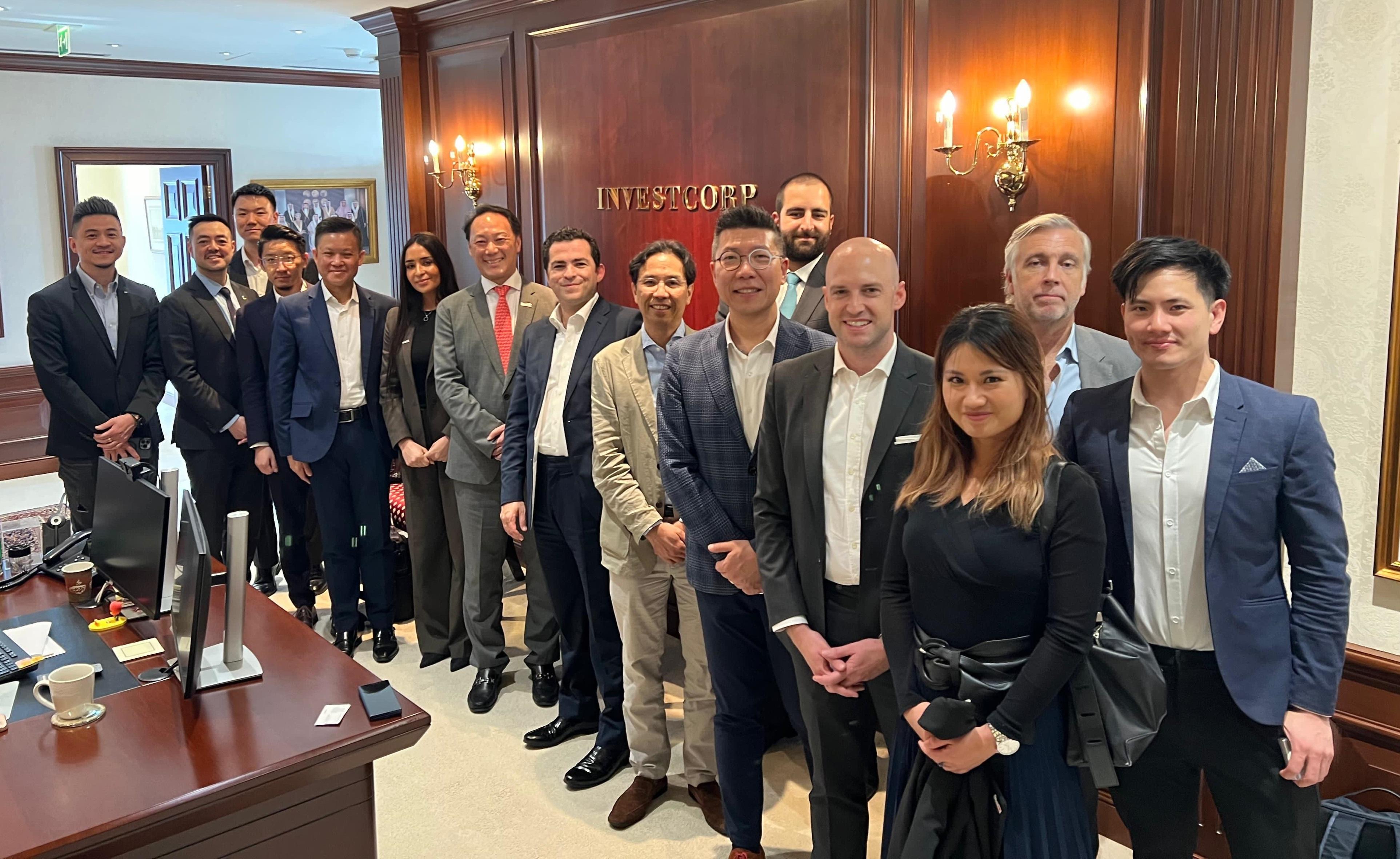 Invest Hong Kong (InvestHK) embarked on a visit to the Gulf Cooperation Council region from May 9 to 16, with stops in Oman and the United Arab Emirates. Photo shows representatives of InvestHK and delegates participating in a meeting with InvestCorp at their Abu Dhabi office on May 15 (Abu Dhabi time).