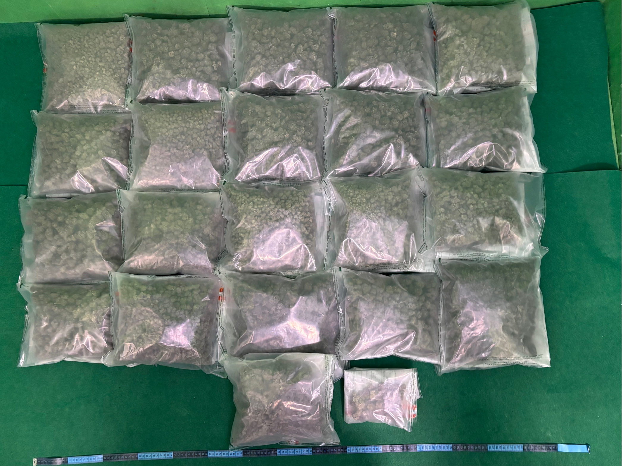 Hong Kong Customs today (June 17) detected a drug trafficking case involving baggage concealment at Hong Kong International Airport and seized about 11 kilograms of suspected cannabis buds with an estimated market value of about $2.2 million. Photo shows the suspected cannabis buds seized.