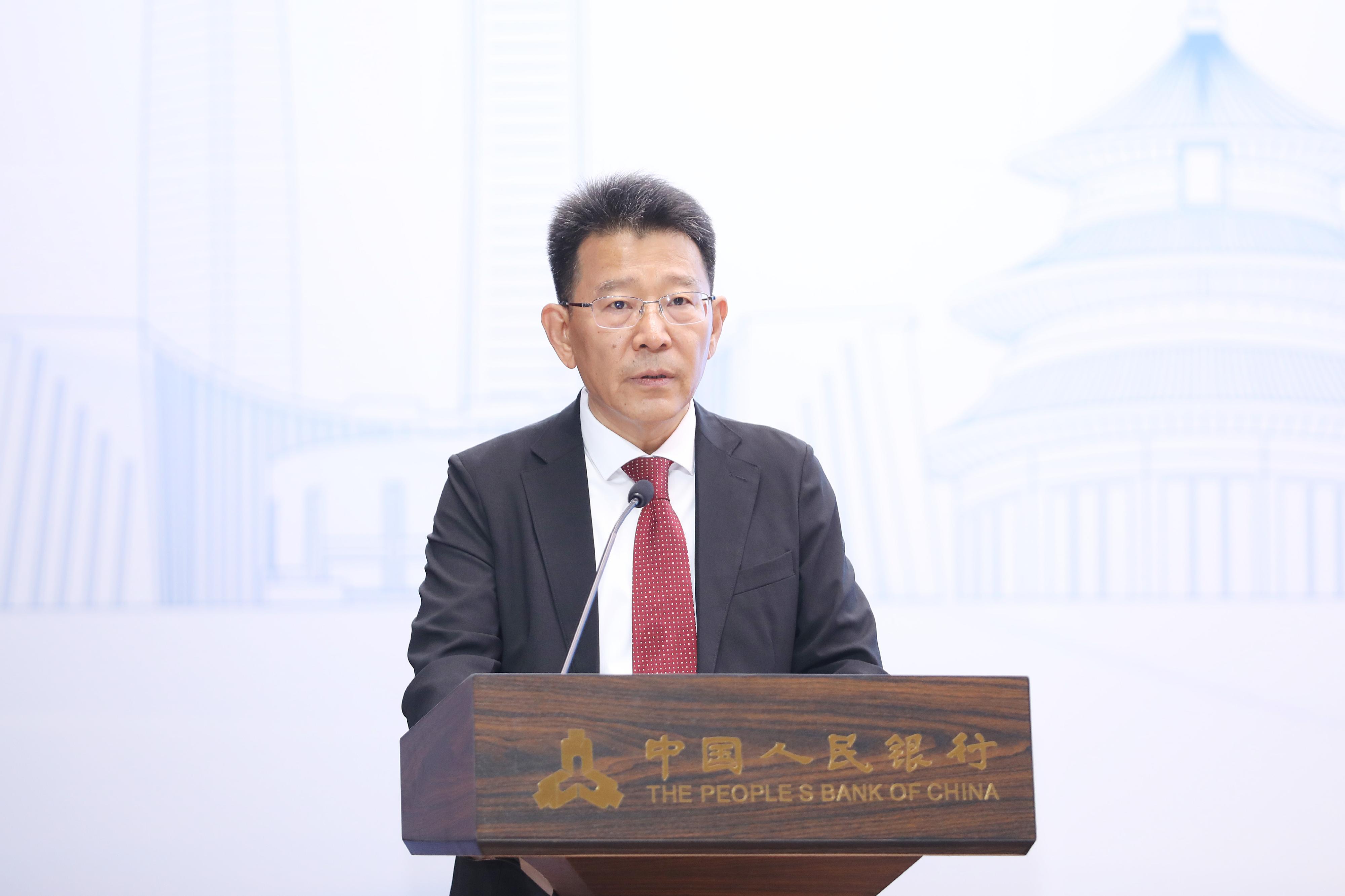 Deputy Director of the Hong Kong and Macao Work Office of the Communist Party of China Central Committee and the Hong Kong and Macao Affairs Office of the State Council Mr Wang Linggui, delivers remarks at the launch ceremony of Payment Connect held in Beijing today (June 20).